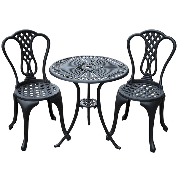 3 Piece Patio Cast Aluminium Bistro Set, Garden Outdoor Furniture Table and Chairs, Shabby Chic Style