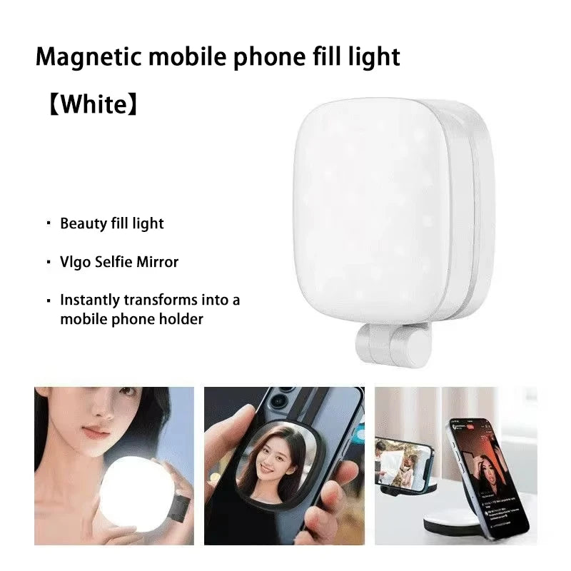 Mobile Phone Magnetic Selfie Fill Light Live Photo Mini Portable Makeup Mirror Foldable Pocket LED Light Mobile Phone Holder