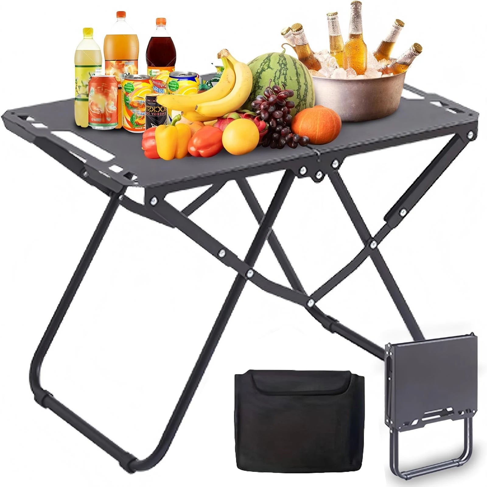 Portable Folding Camping Side Table Tactical Outdoor Grill Table 3 Second Setup for Picnic Beach BBQ Black