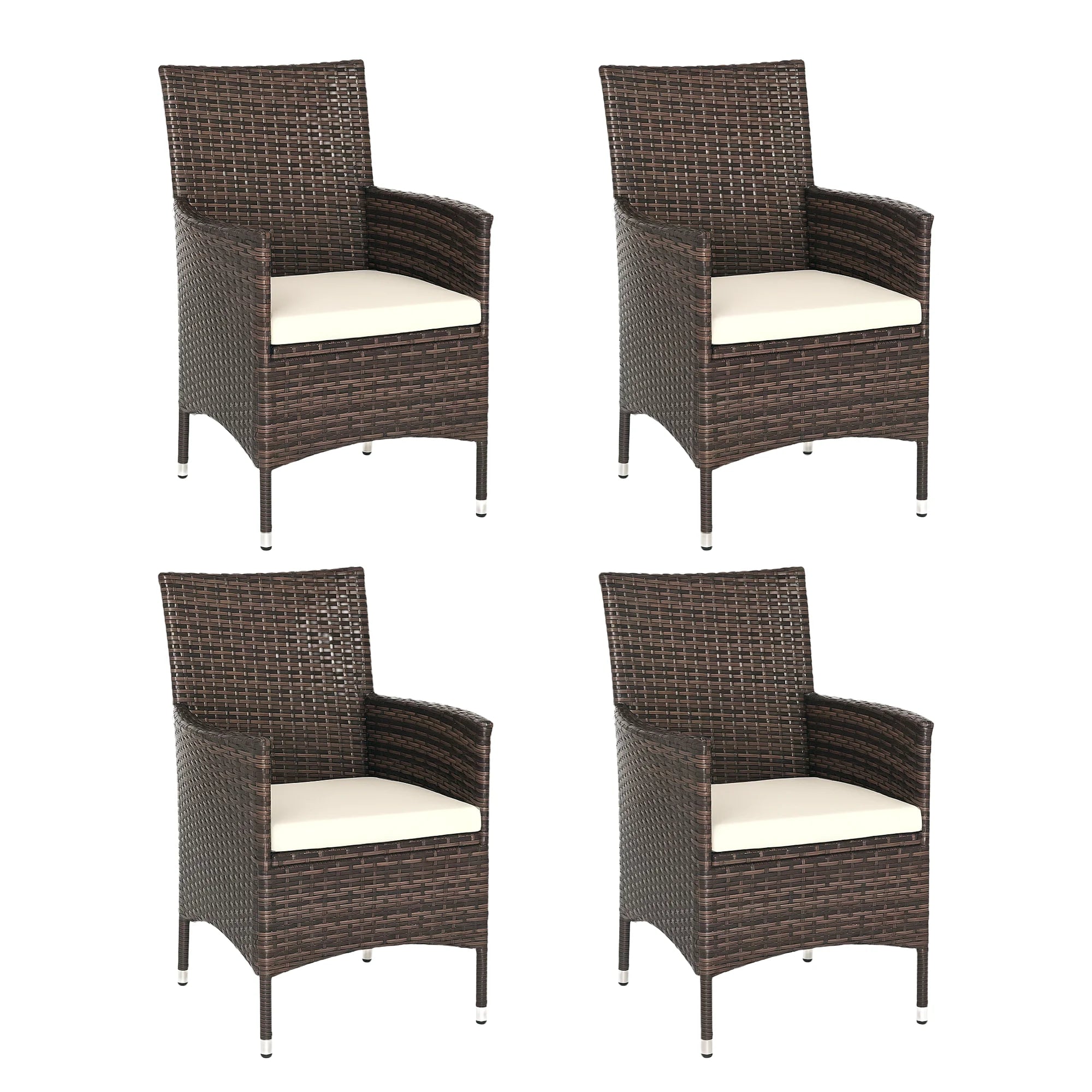 PE Rattan Outdoor Dining Chairs with Cushions and Armrests | Deep Coffee Garden Patio Chairs