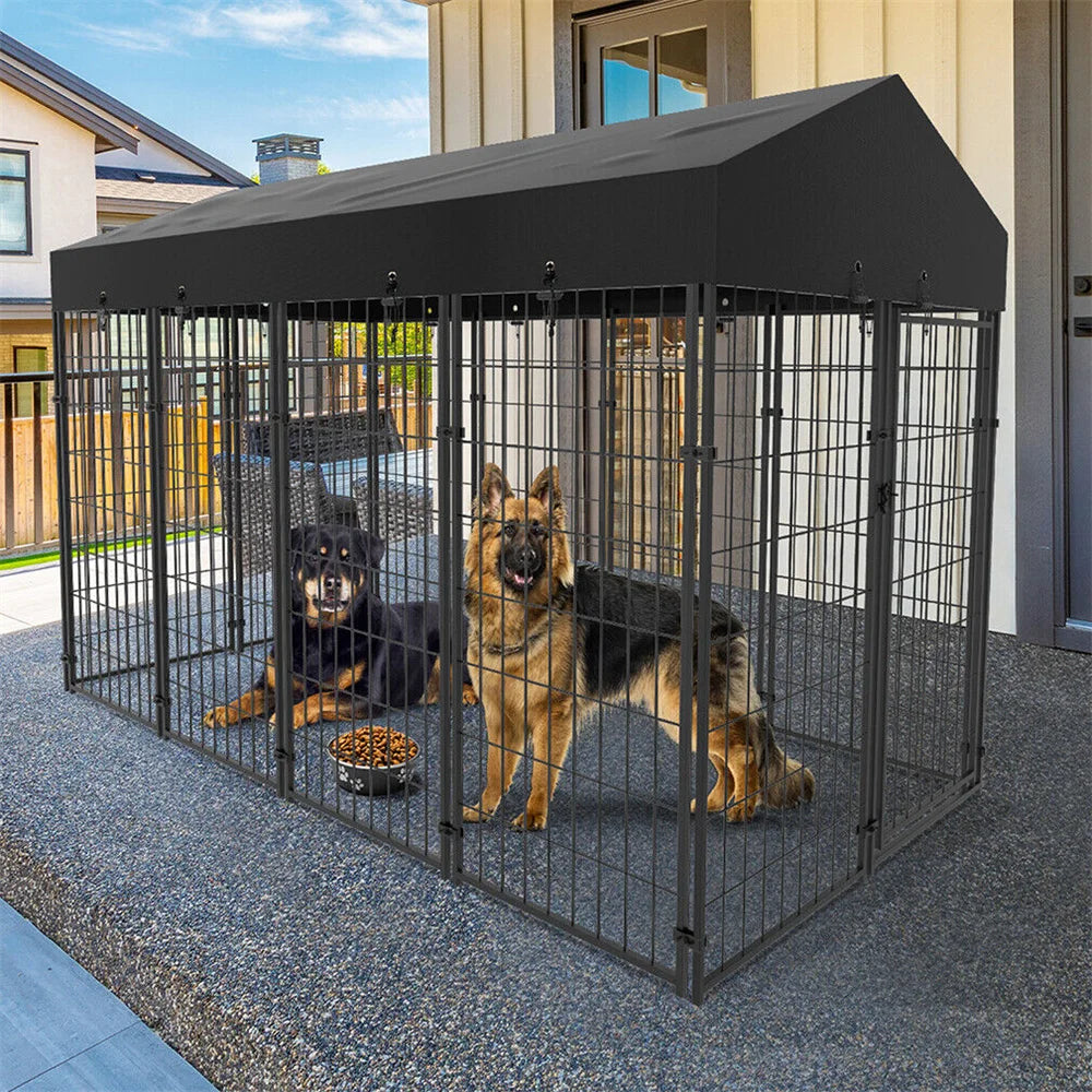 BORWART Heavy Duty Large Dog Kennel Playpen with Roof Cover XS S L Sizes Metal Cage Outdoor Indoor
