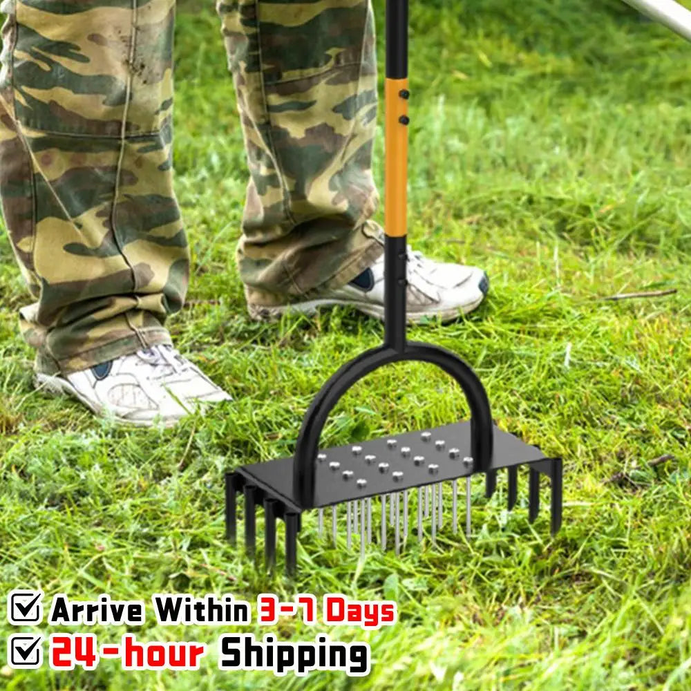 96cm T-Handle Manual Lawn Aerator 2-in-1 16 Spikes 8 Cores 24 Holes Per Step for Garden Lawn Yard Aeration