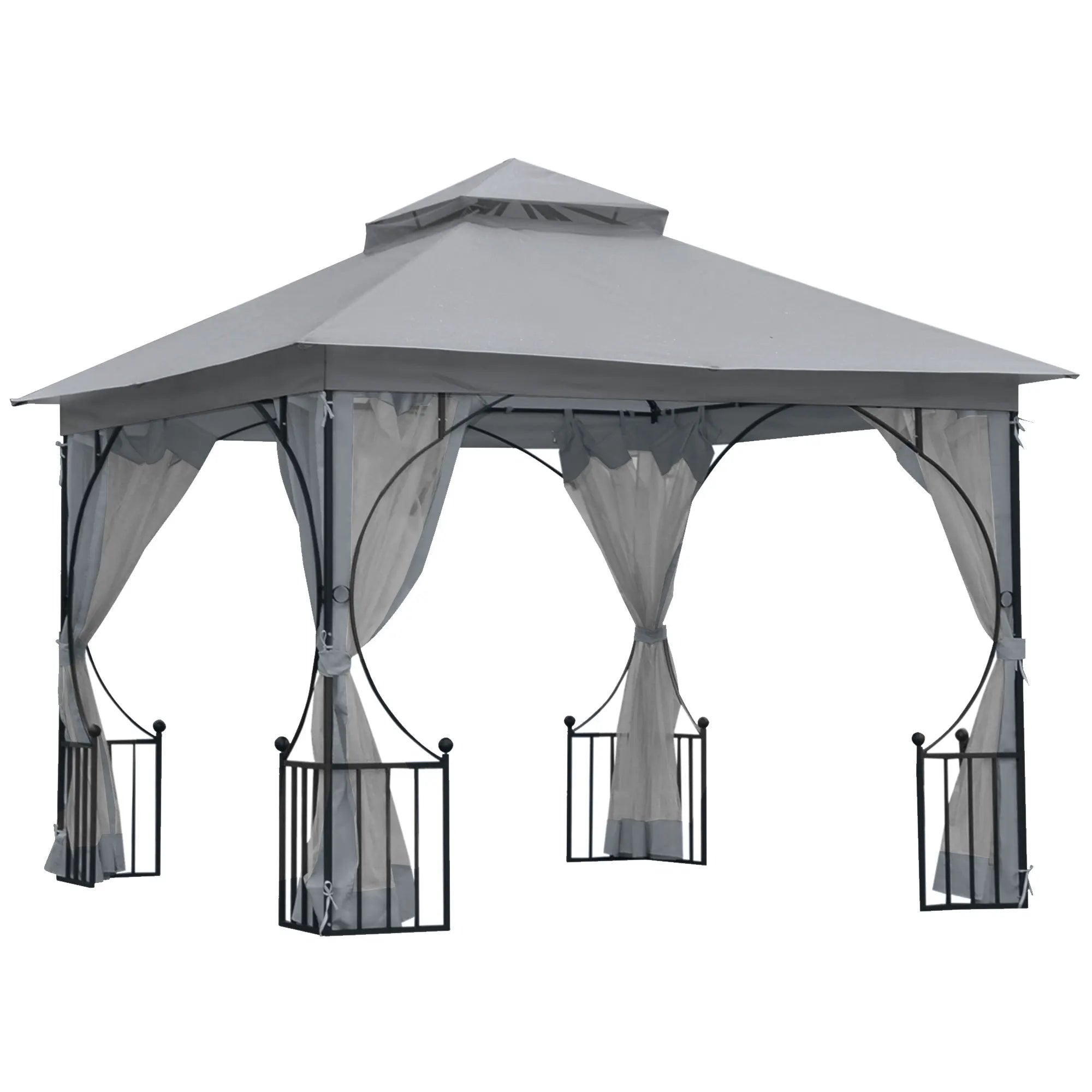3 x 3m Garden Gazebo Party Tent with Double Tier Roof Mesh Curtains Ground Stakes and Metal Frame for Outdoor Events