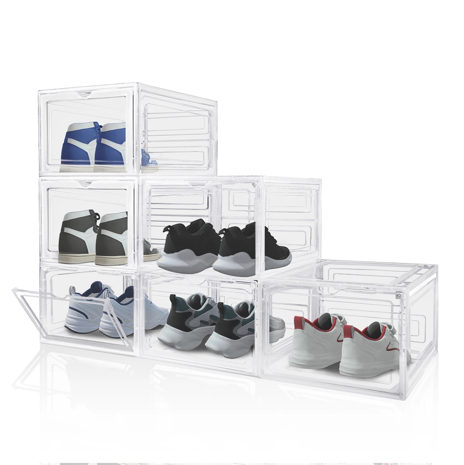 Clear Stackable Shoe Storage Boxes with Magnetic Flip Lid Pack of 6 9 or 12 PP Plastic Shoe Organiser