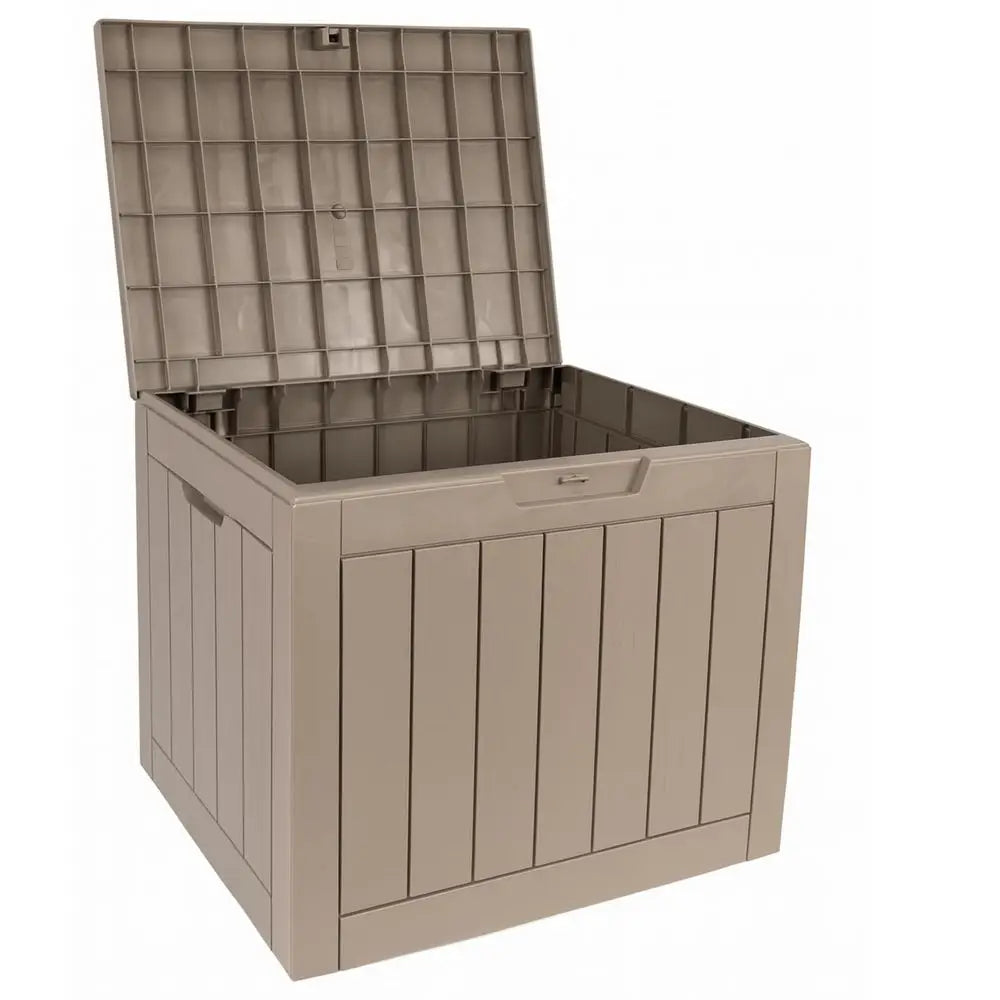120L Weatherproof Plastic Outdoor Garden Storage Box with Hinged Lid and Wood-Effect Finish