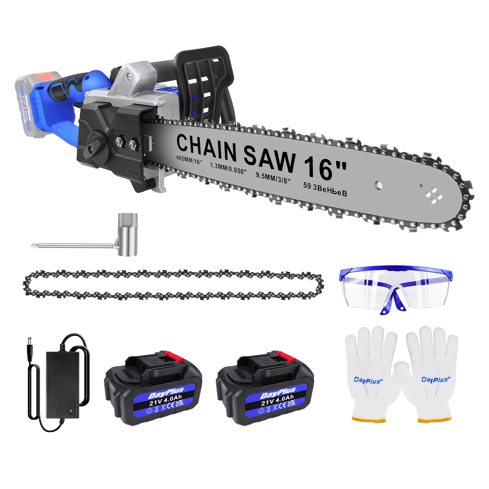 16 Inch Cordless Chainsaw 36V 5000W Brushless 2x4Ah Batteries Oil Level Window for Tree Felling Wood Cutting