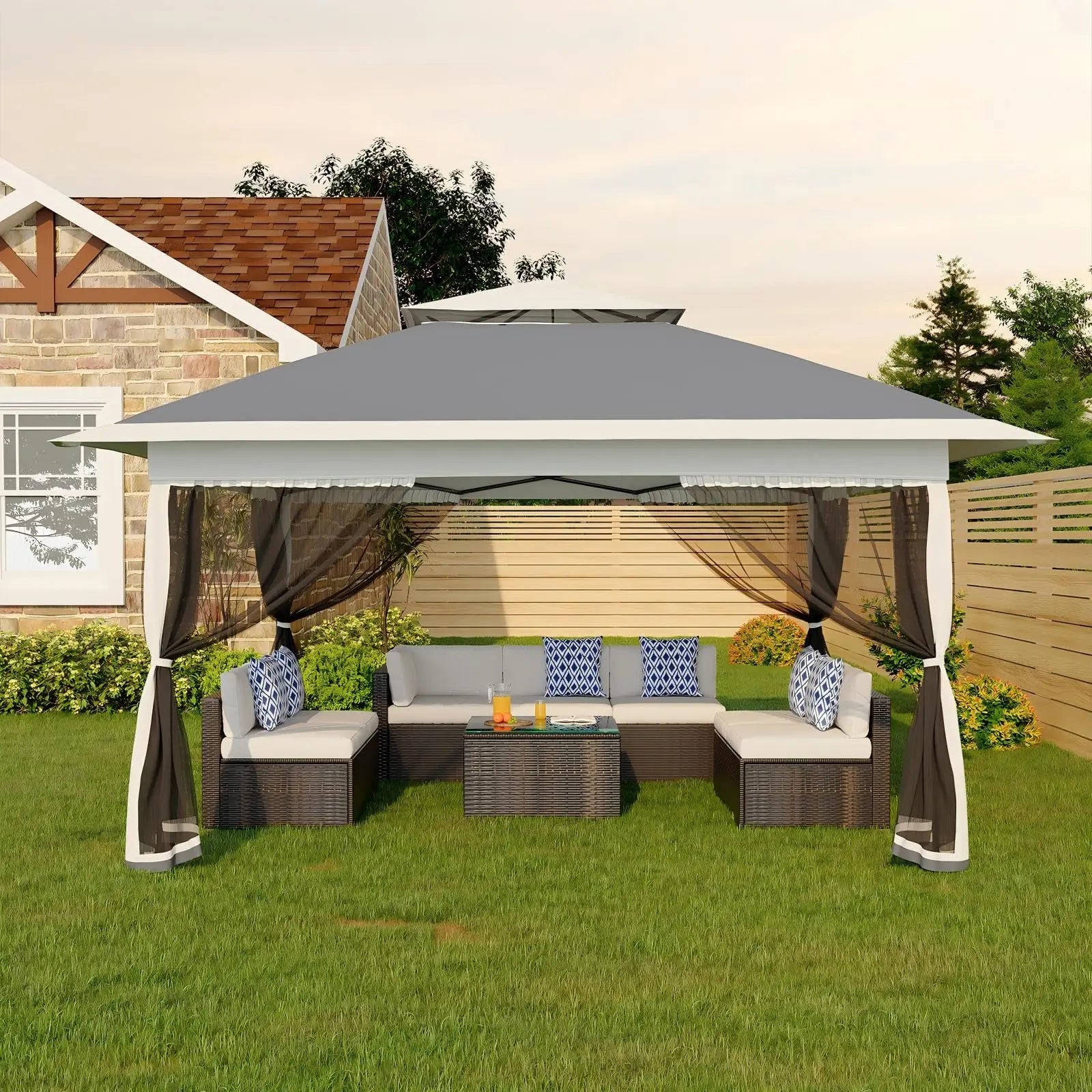 3 x 3m Heavy Duty Pop Up Canopy Gazebo with 4 Removable Mosquito Net Sidewalls Waterproof Sun Shelter for Camping and Outdoor Events