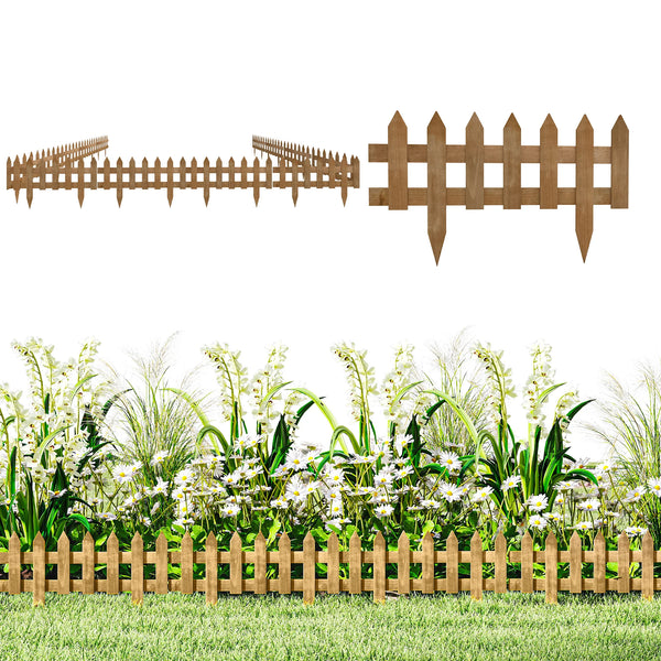 Pack of 12 Wooden Border Fences 60x34cm Fir Wood Garden Picket Edging with Pointed Stakes Brown