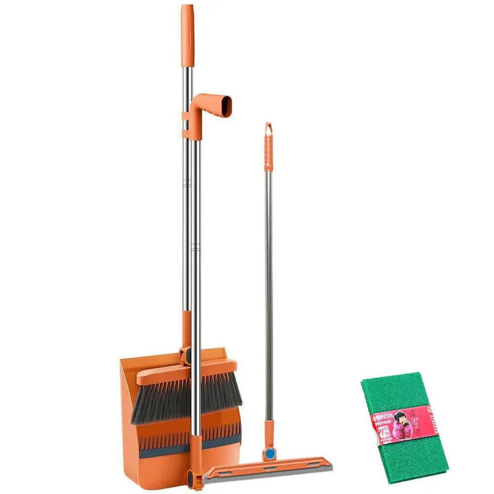 Broom and Dustpan Set Long Handle Folding Cleaning Set with Hair Comb Teeth