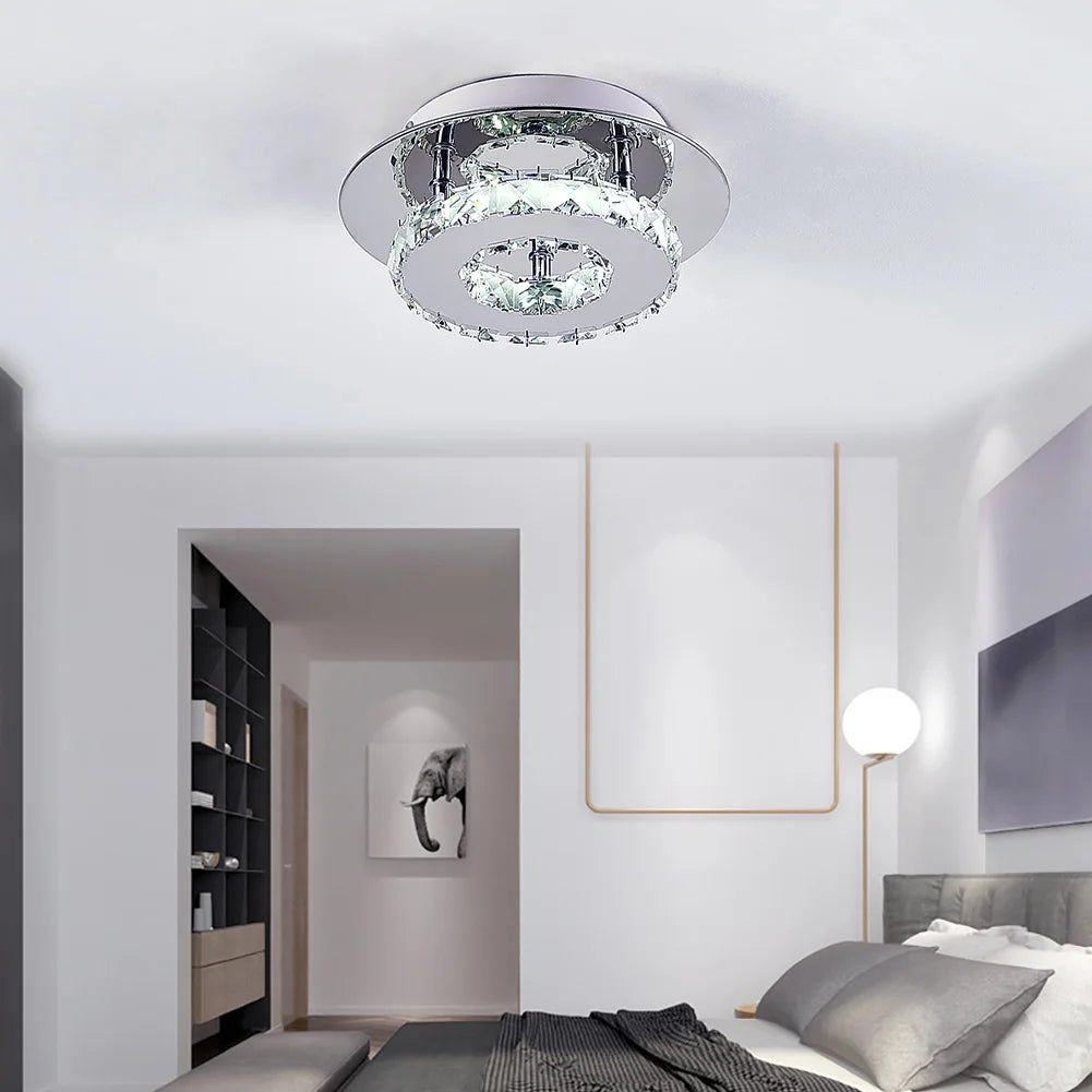 Modern Small Crystal LED Ceiling Light 12W 24W Square Round Flush Mount for Living Room Bedroom Kitchen Hallway