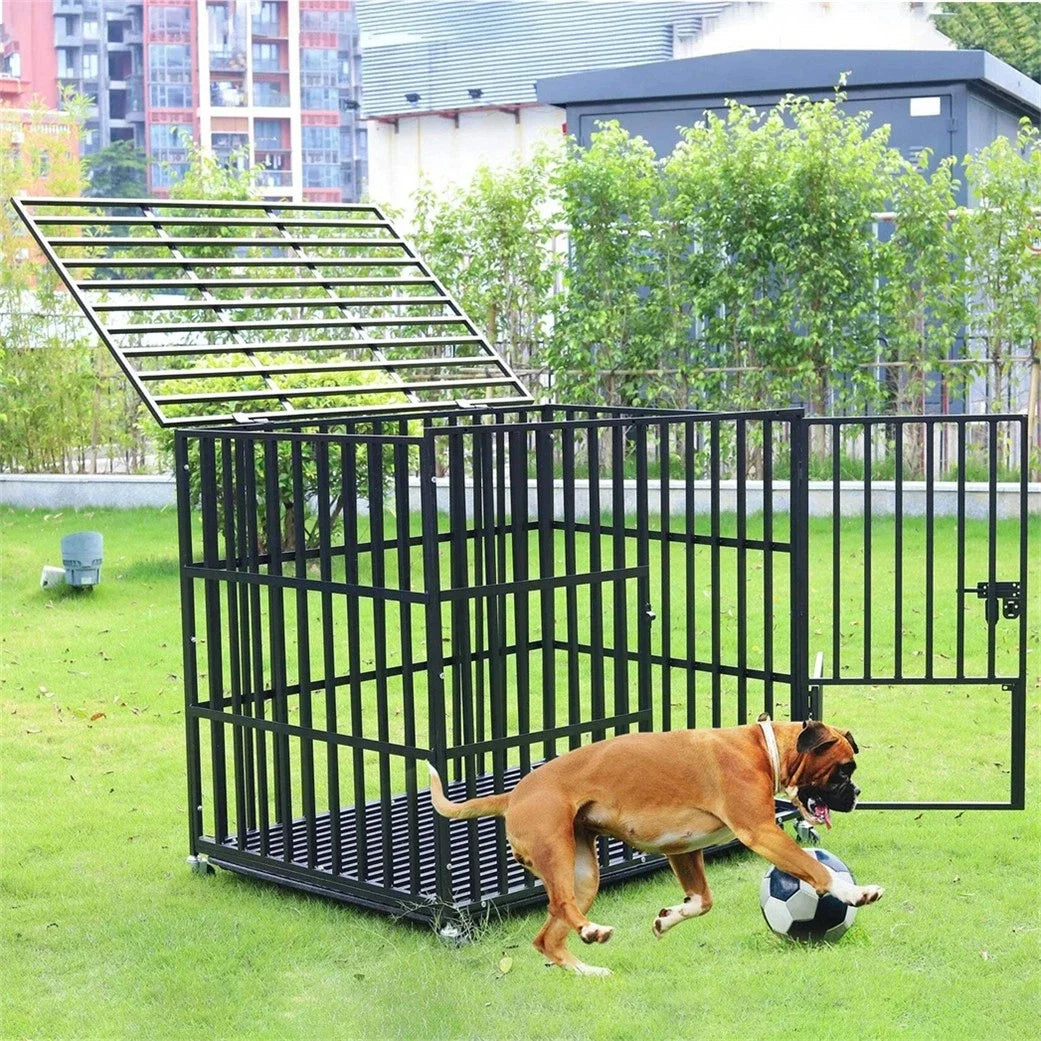 BINGOPAW Heavy Duty Metal Dog Crate 3 Doors Lockable Wheels Removable Tray L XL XXL 100kg Capacity