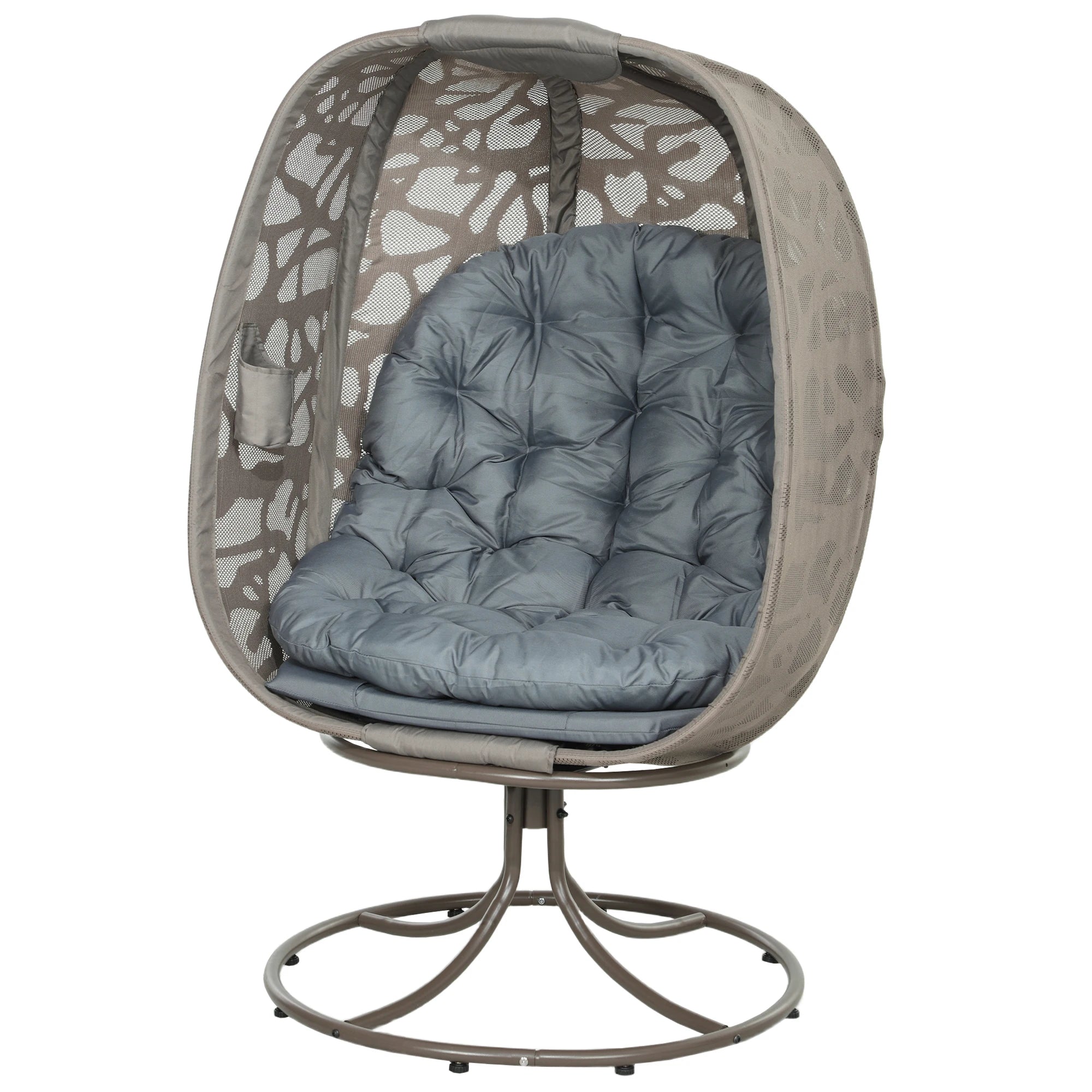 Swivel Egg Chair with Cushions, Foldable Basket Seat, 360° Rotation and Powder-Coated Steel Frame