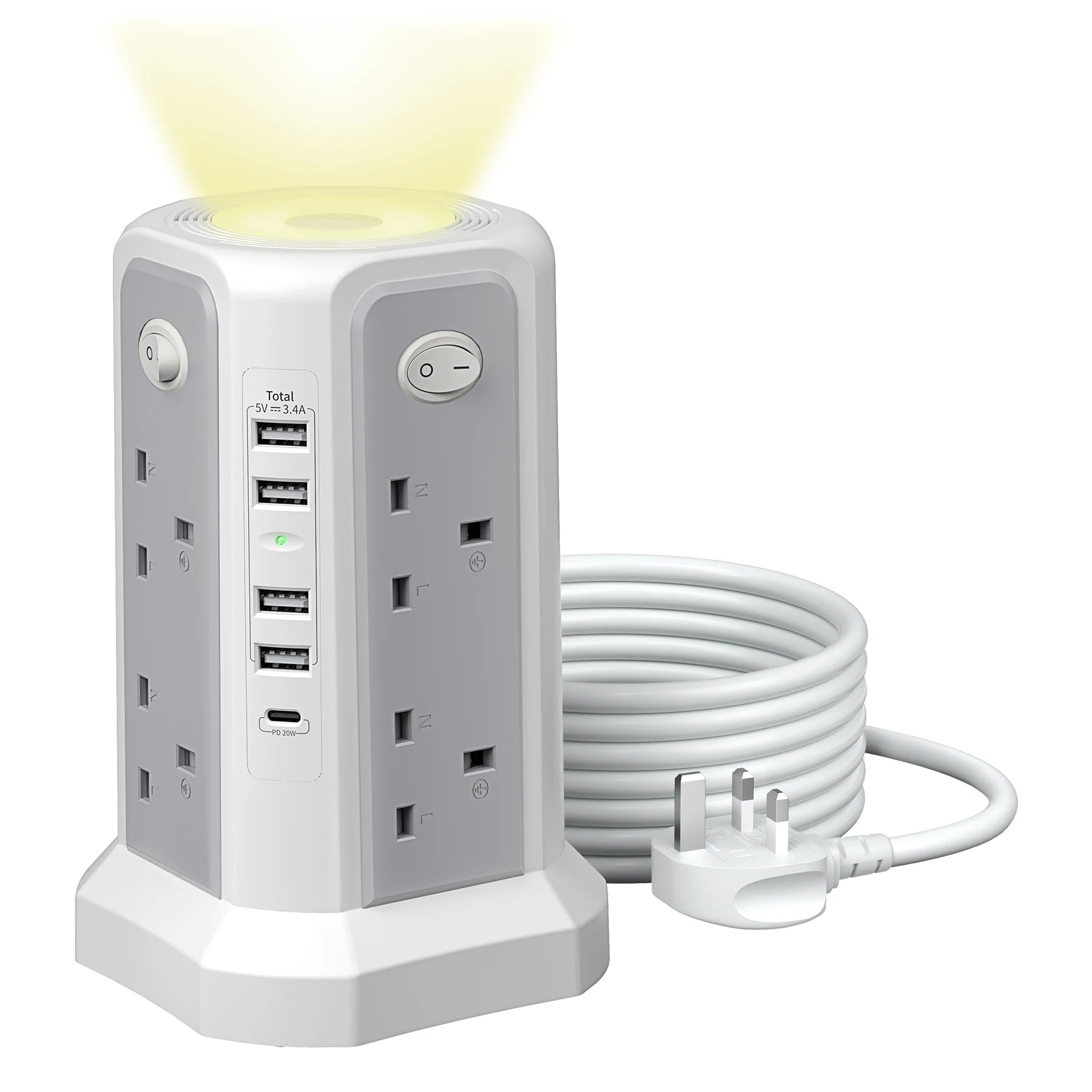 2 Tier Power Strip with 8 Outlets 4 USB USB C PD 20W Fast Charging