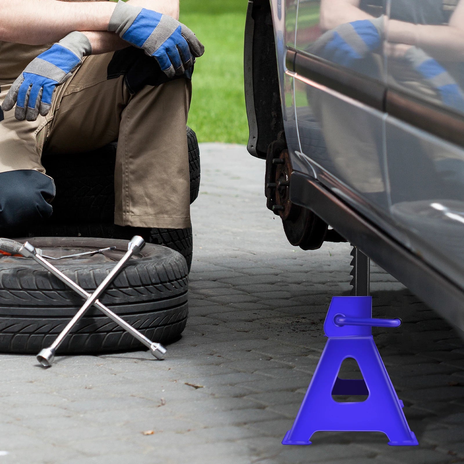 DayPlus 3-Ton Axle Jack Stands | Set of 2 Adjustable Heavy Duty Steel Stands for Car & Van