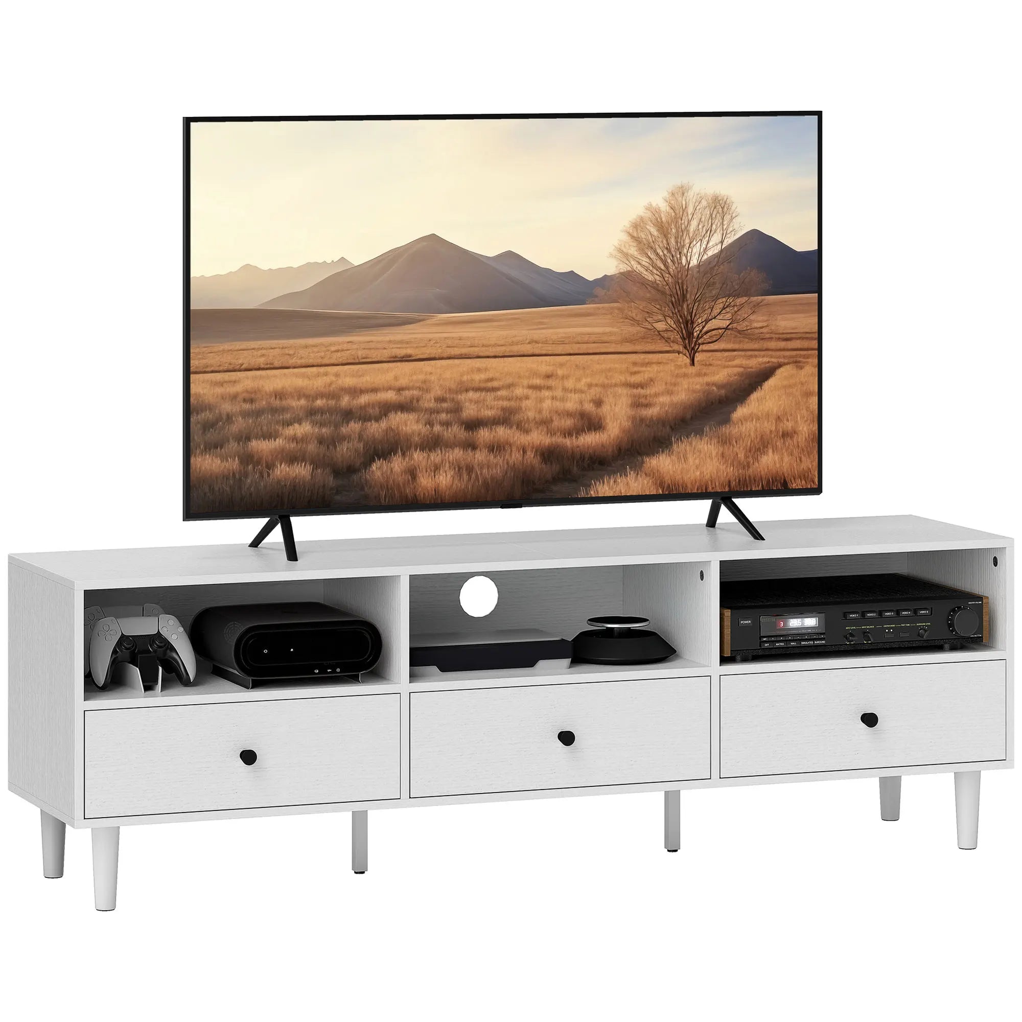 HOMCOM TV Unit, TV Cabinet for up to 75", with Drawers, Shelves, White