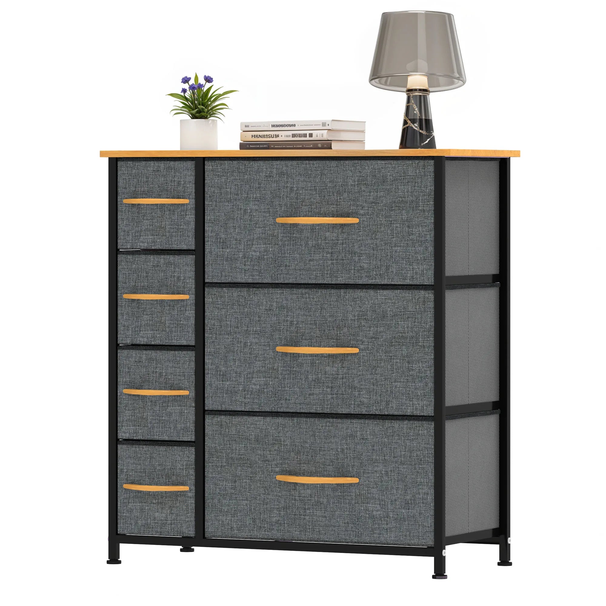 7 Drawer Fabric Dresser Storage Organizer with Steel Frame & Wooden Top