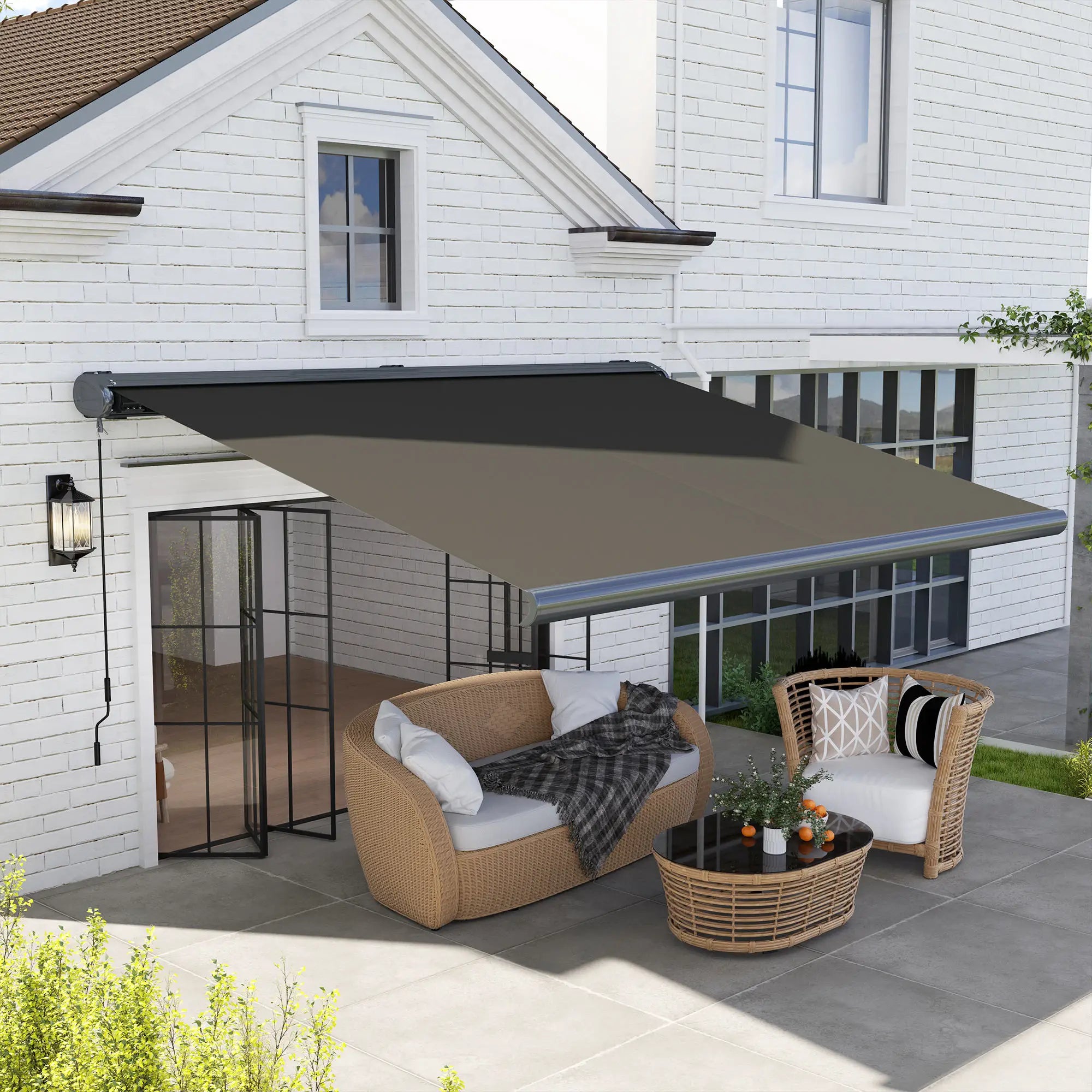 4 x 3m Full Cassette Electric Retractable Awning with Remote Control UPF50+ Aluminium Frame for Garden and Patio