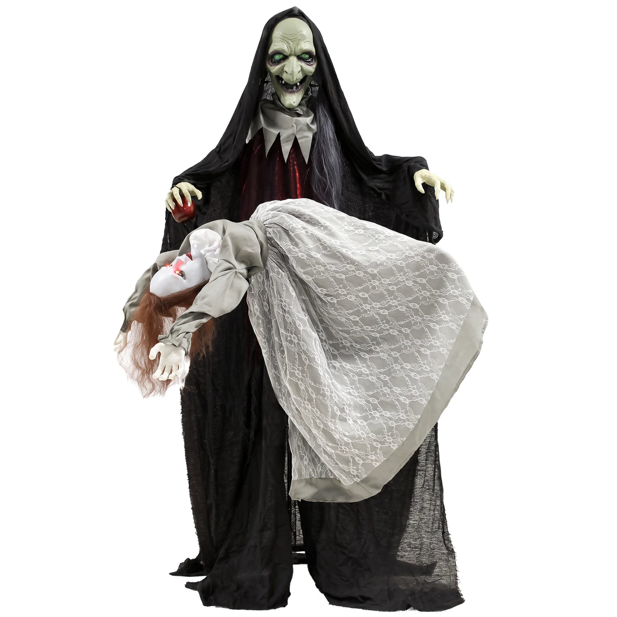 Animated Halloween witch 180cm tall with a floating ghost beside her
