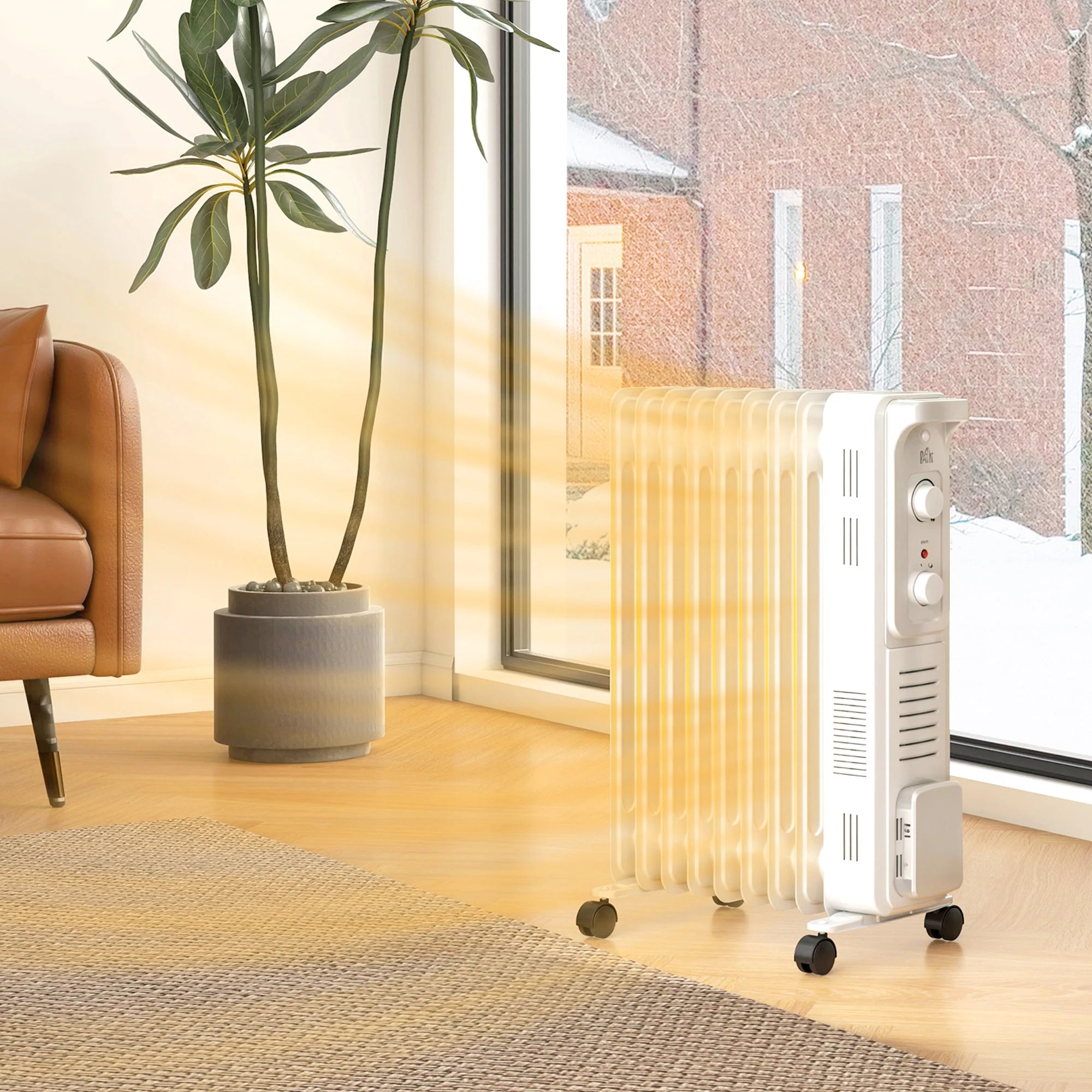 9 Fin Oil Filled Radiator Heater 2000W Portable Electric Heater 3 Power Settings Silent for Living Room Bedroom White