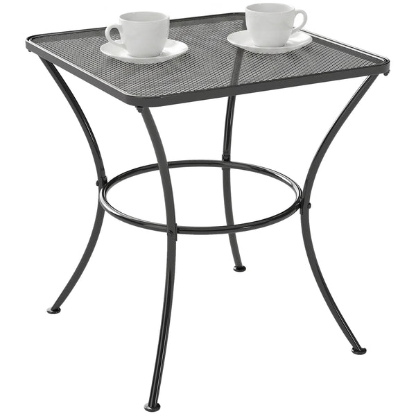 Square Garden Bistro Table 45x45x50cm Powder Coated Steel Mesh Top Curved Base Outdoor Side Table Black