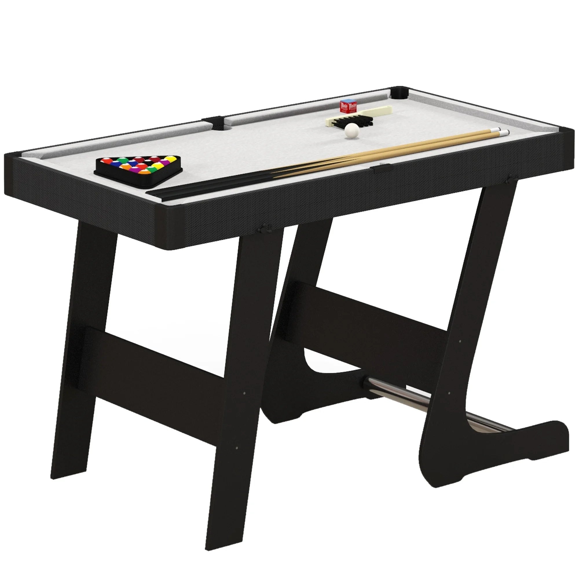Folding Pool Table Set 104cm Mini Snooker Table with 2 Cues 16 Balls Triangle and Brush for Ages 12+ Grey
