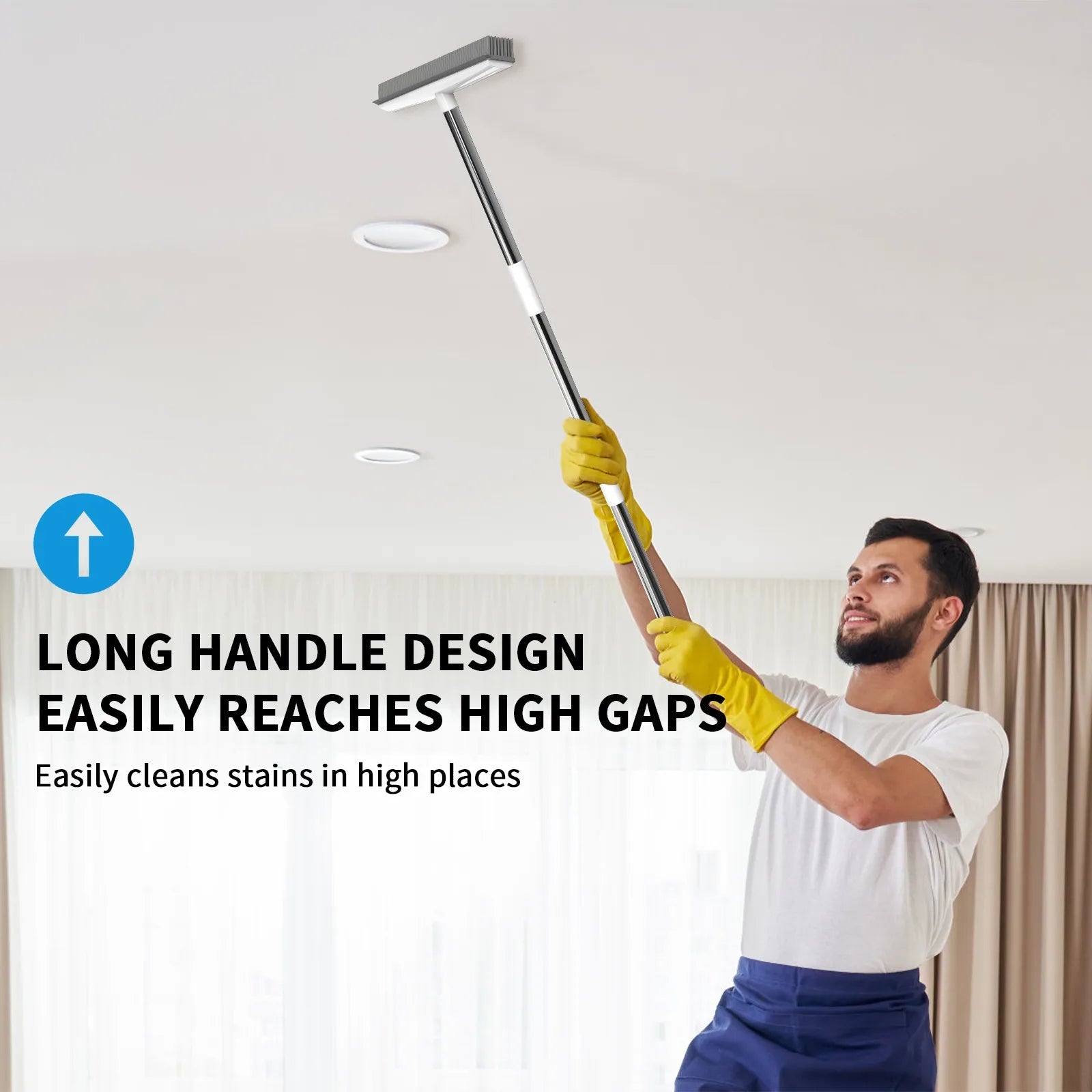 Rubber Broom with Squeegee 2-in-1 Telescopic Pet Hair Remover Carpet Rake for Hardwood Tile Bathroom Floor