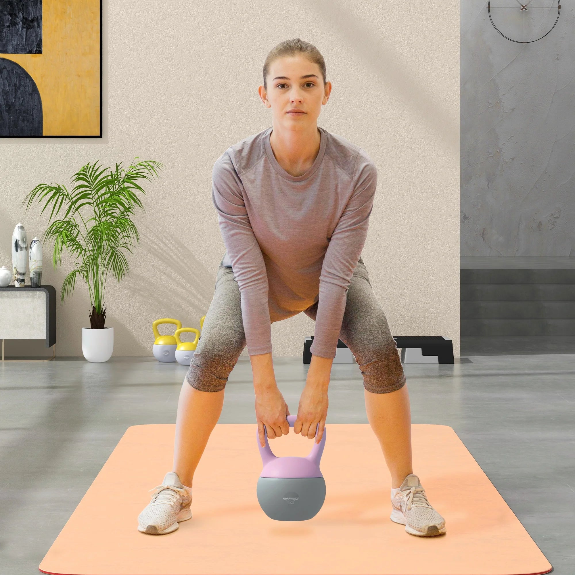 6kg Soft Kettlebell Non-Slip Handle Flat Base Metal Sand Fill Home Gym Weight Training Purple and Grey