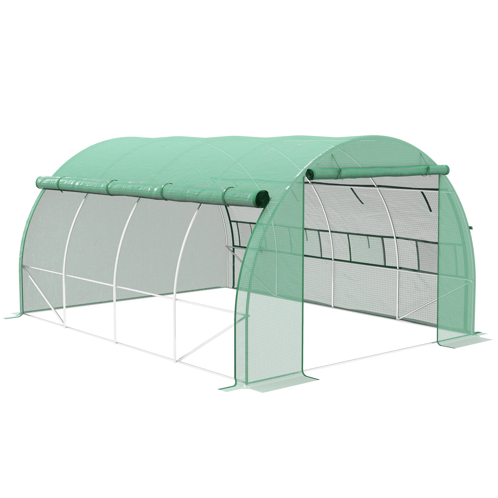 4 x 3m Walk-In Polytunnel Greenhouse with Roll-Up Sides, 8 Windows and Galvanised Steel Frame