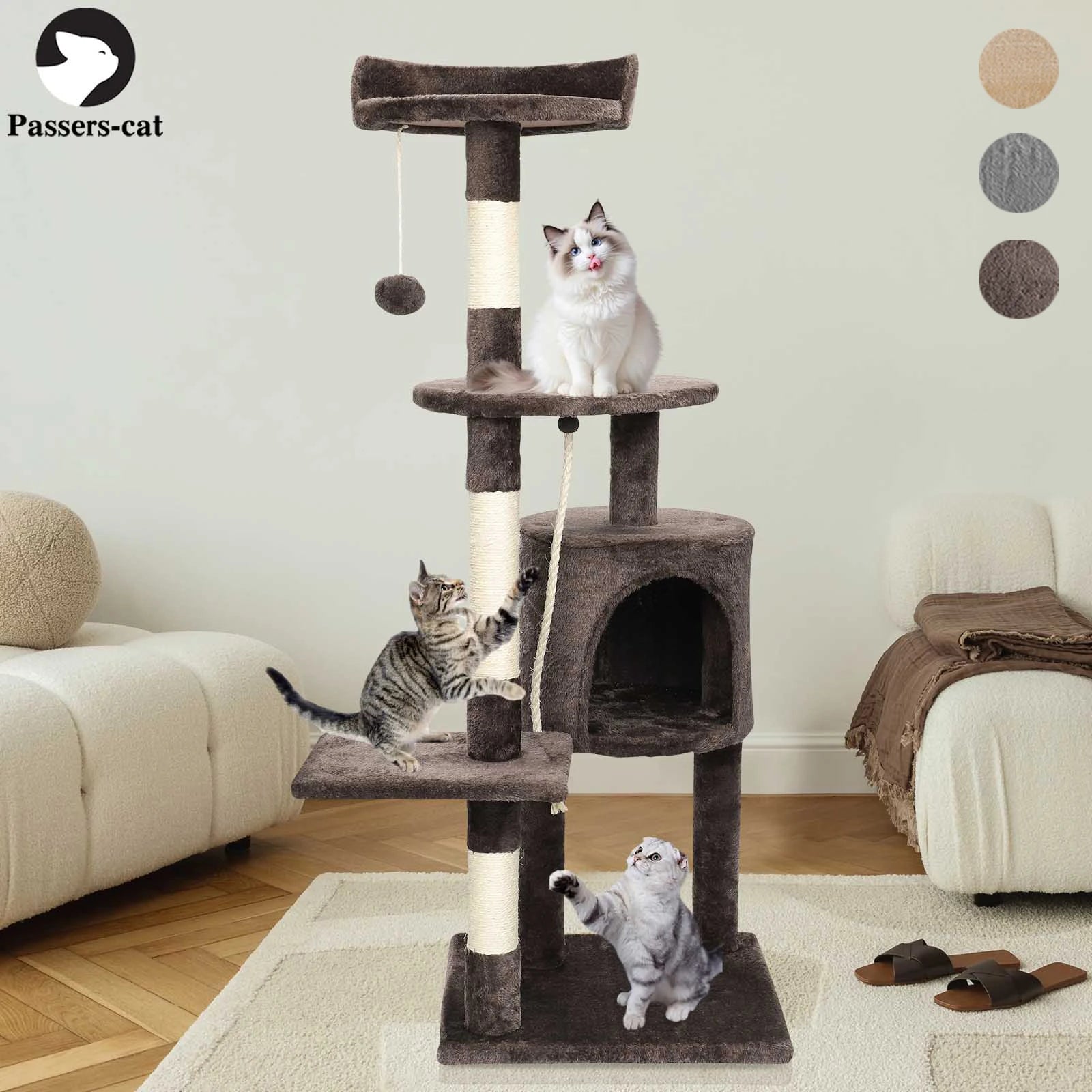 Passerscat Multi-Level Cat Tree 112cm Climbing Frame Scratching Posts Padded Perches Condo Indoor