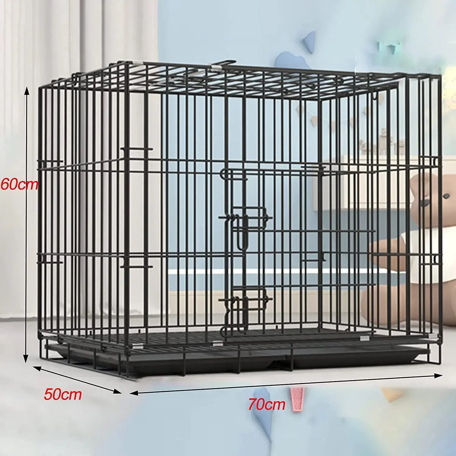 Large Heavy Duty Dog Crate 70x50x60cm Metal Pet Kennel Playpen with Leak-Proof Tray for Dogs