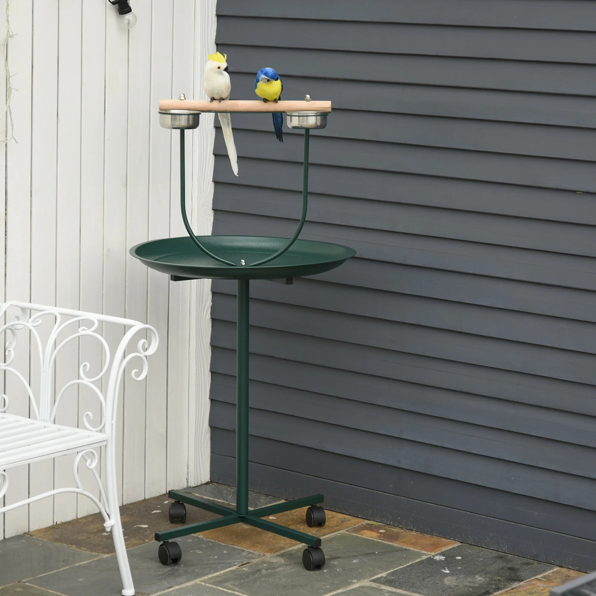 Bird Perch Stand T-Stand with Wheels Food and Water Bowls and Wood Perch for Small and Medium Birds
