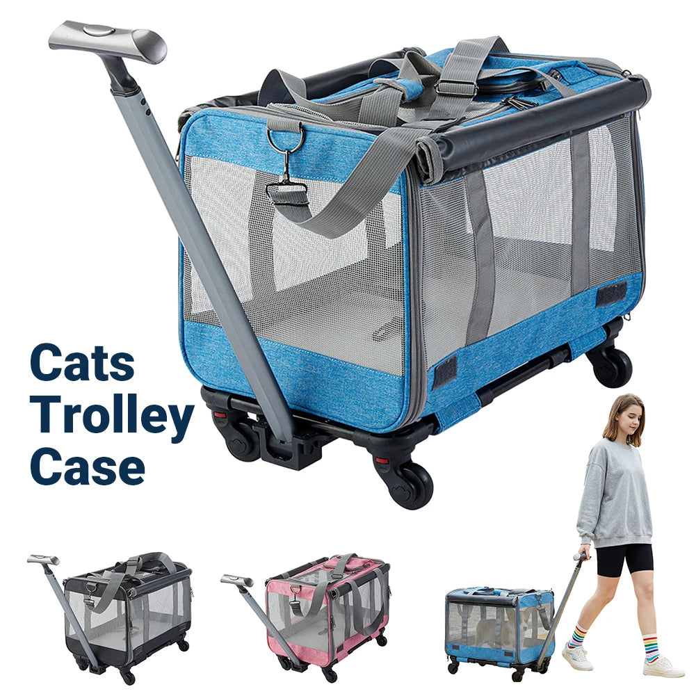 Airline Approved Pet Carrier with Detachable Wheels Soft Lined Rolling Carrier for Cats Dogs Travel
