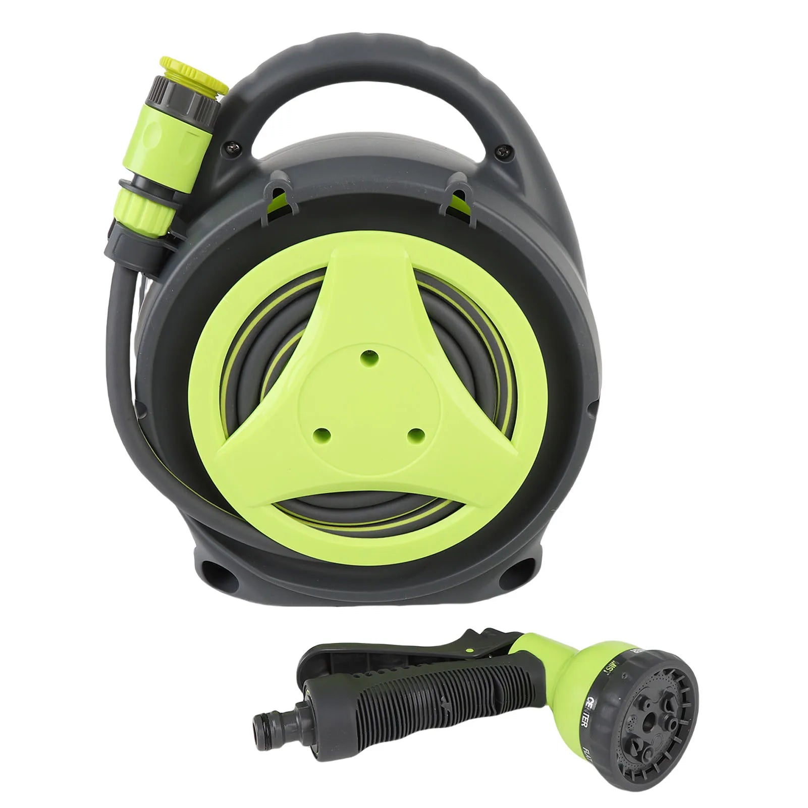 Portable Hose Reel 39.4ft Water Hose with Spray Nozzle Compact Green for Garden Balcony Patio