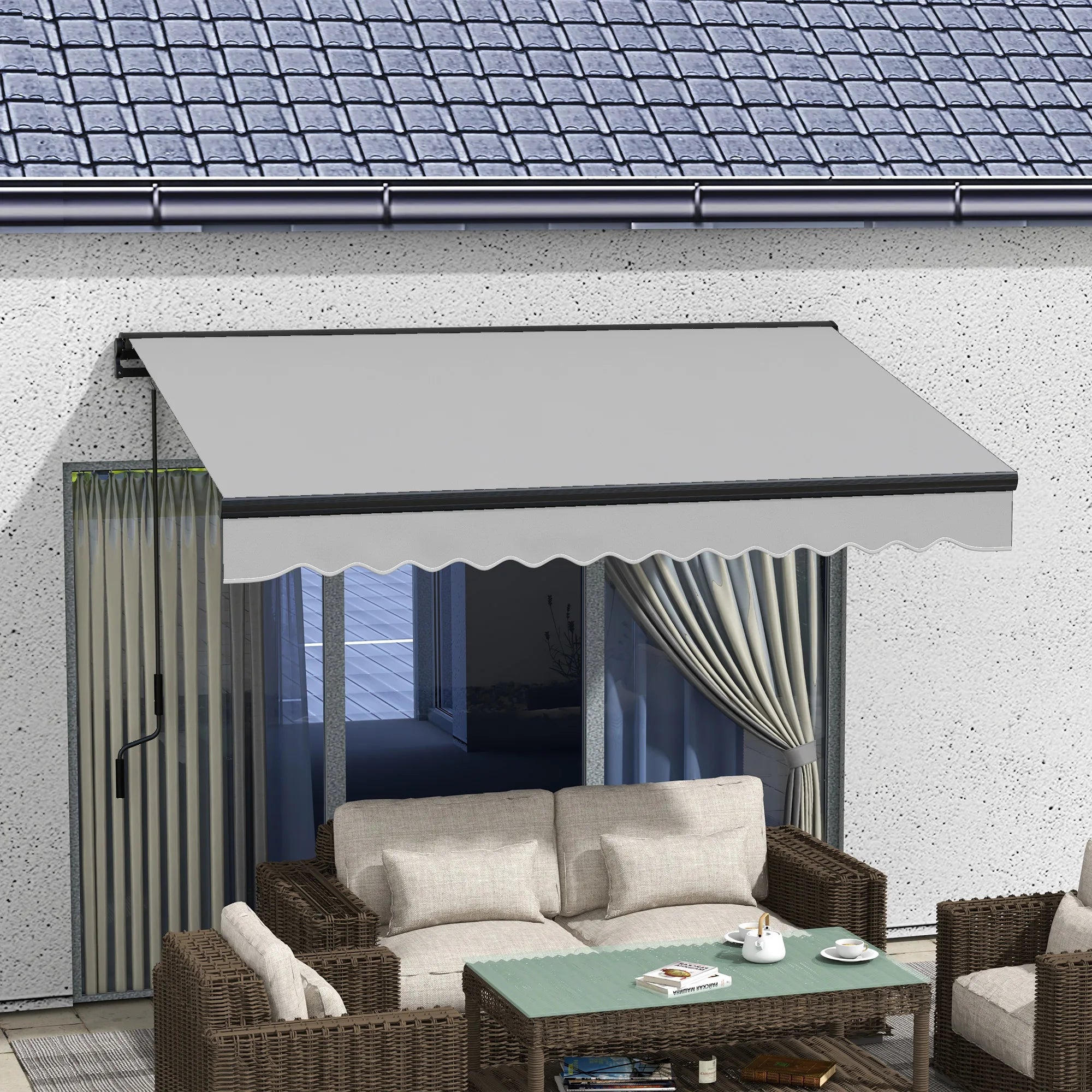 3x2m Electric Retractable Awning with Remote Control Aluminium Frame UV PU Coated Canopy Light Grey