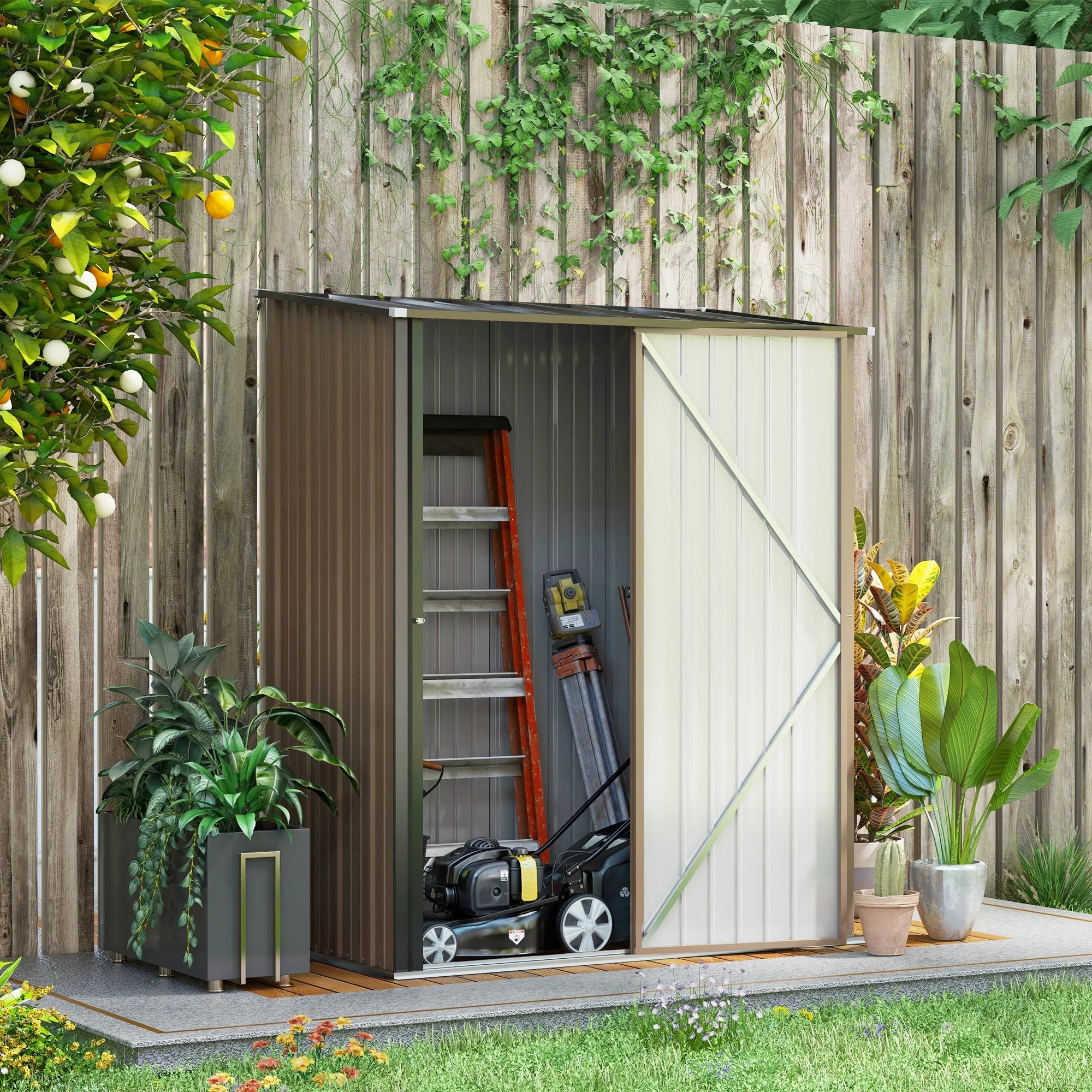 Steel Garden Storage Shed with Corrugated Galvanised Finish and Lockable Latched Door