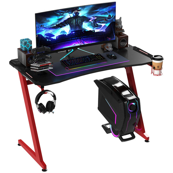 Gaming Desk with Cup Holder, Headphone Hook and Gamepad Holder, 122 x 66 x 96 cm