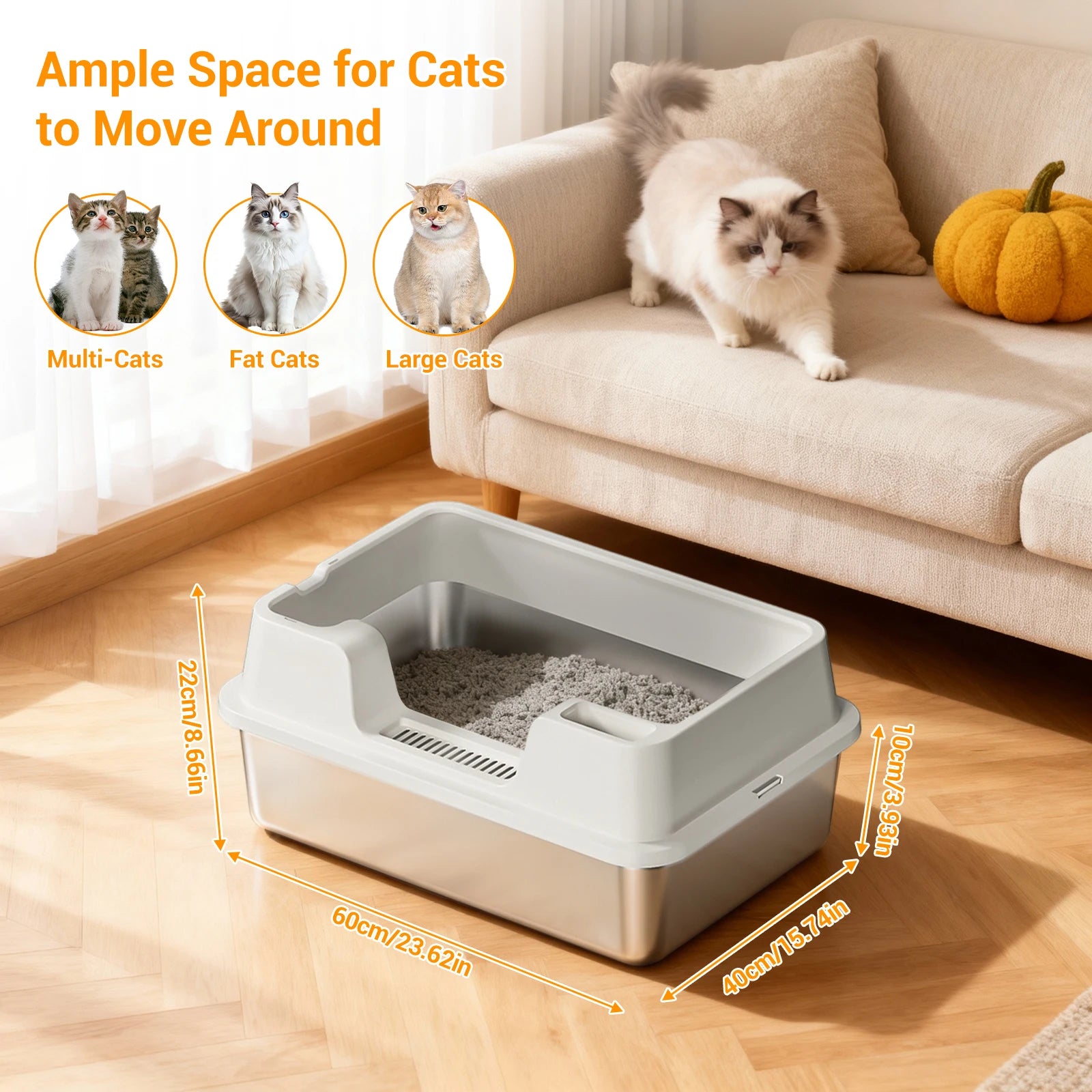 XL Enclosed Cat Litter Box, High Sided Litter Pan for Big Cats | Hackerprice®