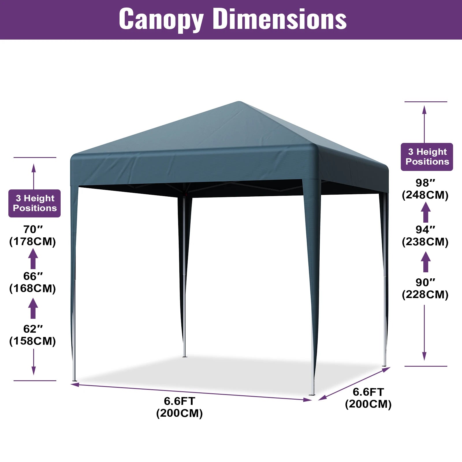 2x2M Pop Up Gazebo Waterproof Canopy with Adjustable Steel Frame