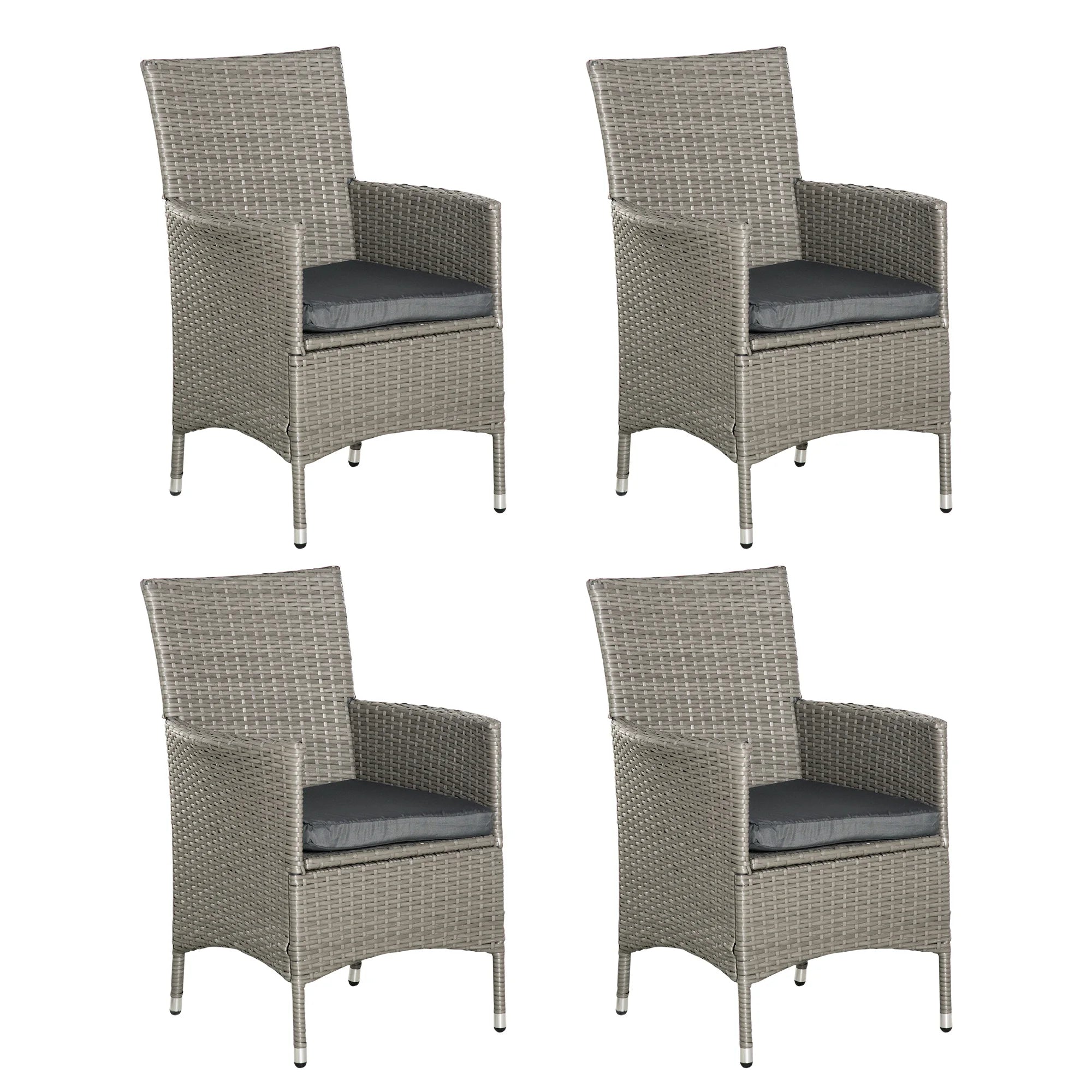 PE Rattan Outdoor Dining Chairs with Cushions and Armrests | Deep Coffee Garden Patio Chairs