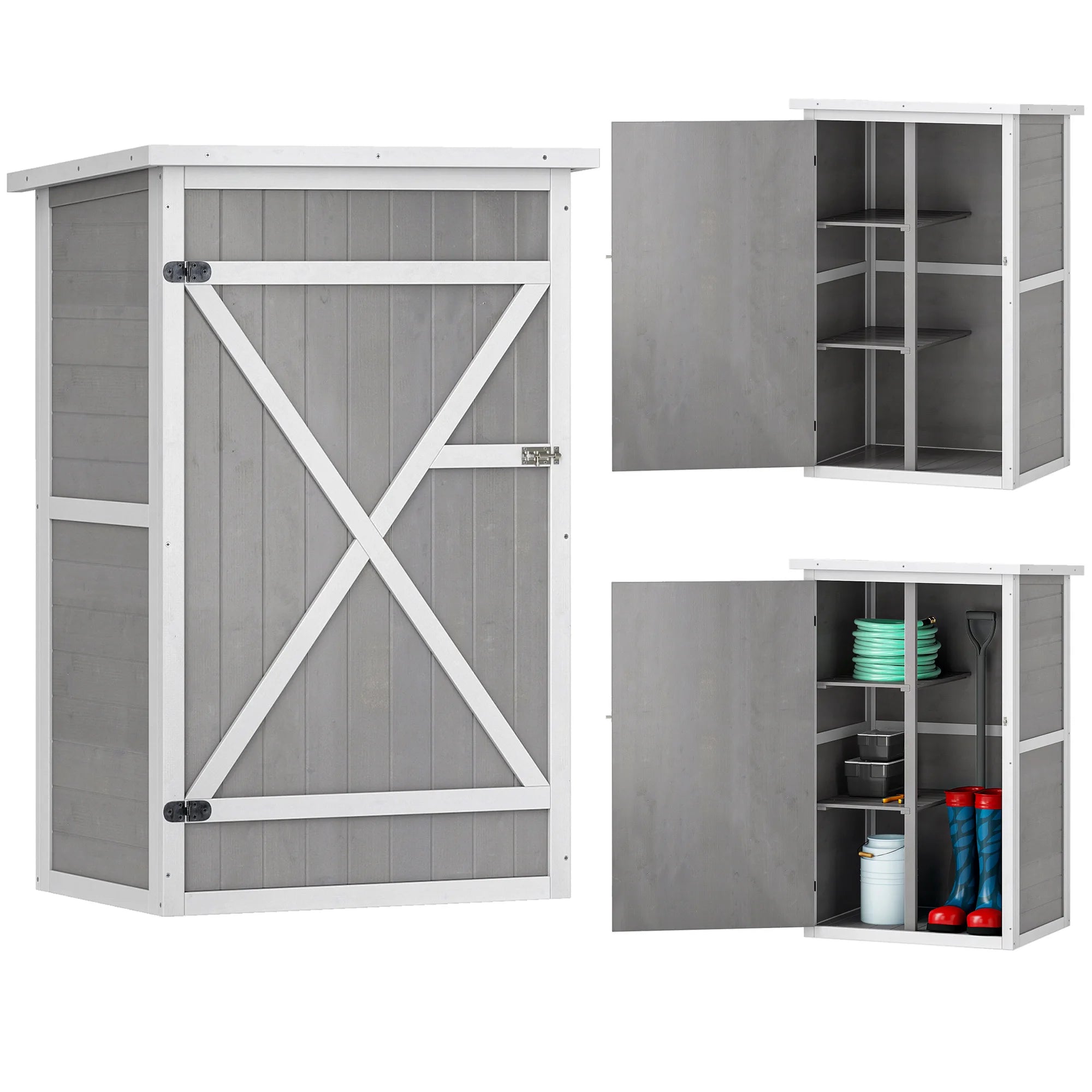 Wooden Garden Tool Storage Shed with 2 Shelves and Lockable Doors - Compact Outdoor Store