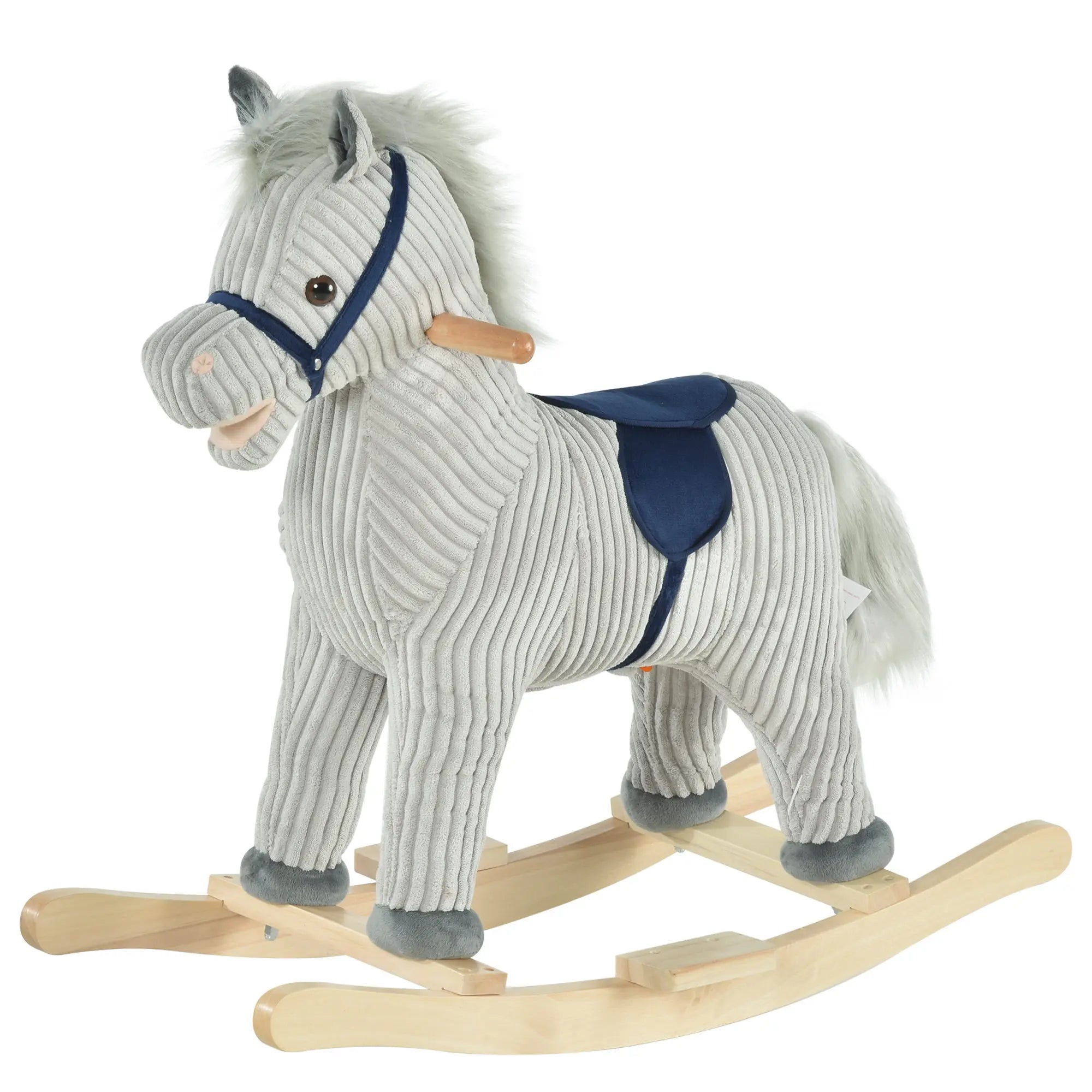 HOMCOM Children's Rocking Horse | Plush Ride-On with Sound Effects & Wooden Base for Ages 3–6