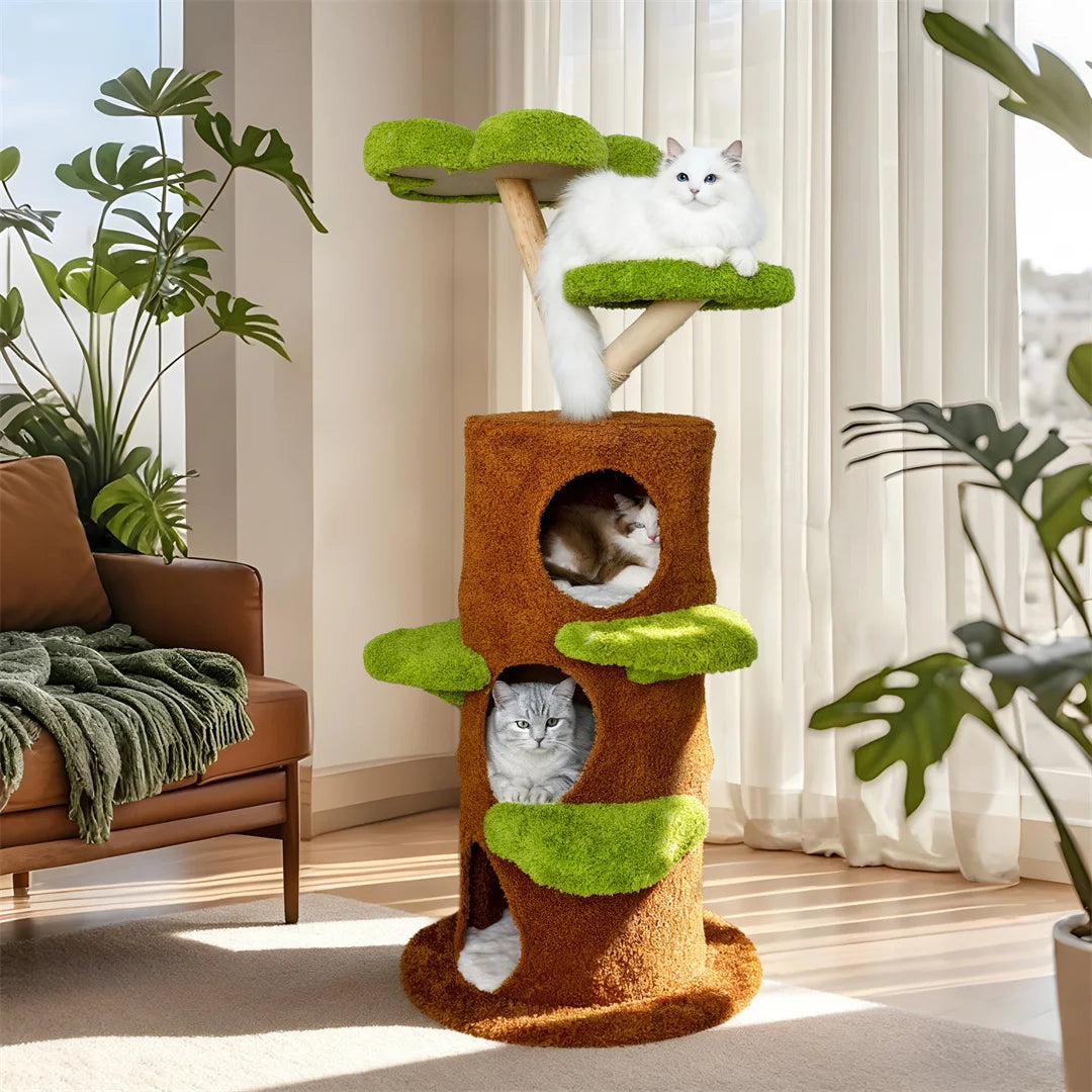 BINGOPAW Green Multi-Level Cat Tree Tower 61x148cm Sisal Scratching Post Plush Cave for Multiple Cats