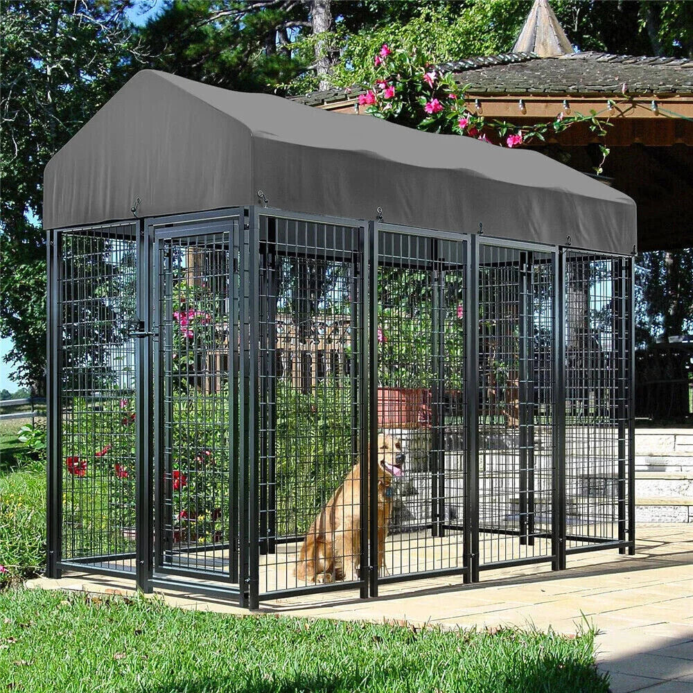 BORWART Heavy Duty Large Dog Kennel Playpen with Roof Cover XS S L Sizes Metal Cage Outdoor Indoor