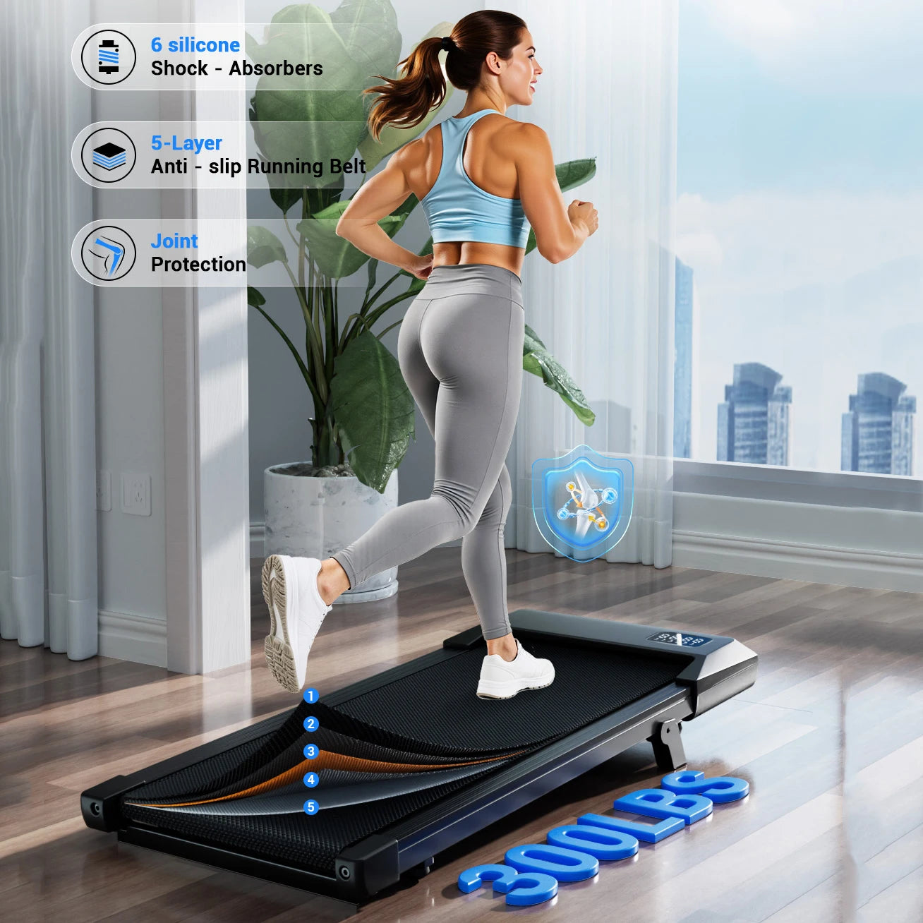 Under Desk Treadmill 6% Slope 2.5HP Quiet Walking Pad Remote Control LED Display 300lbs Capacity