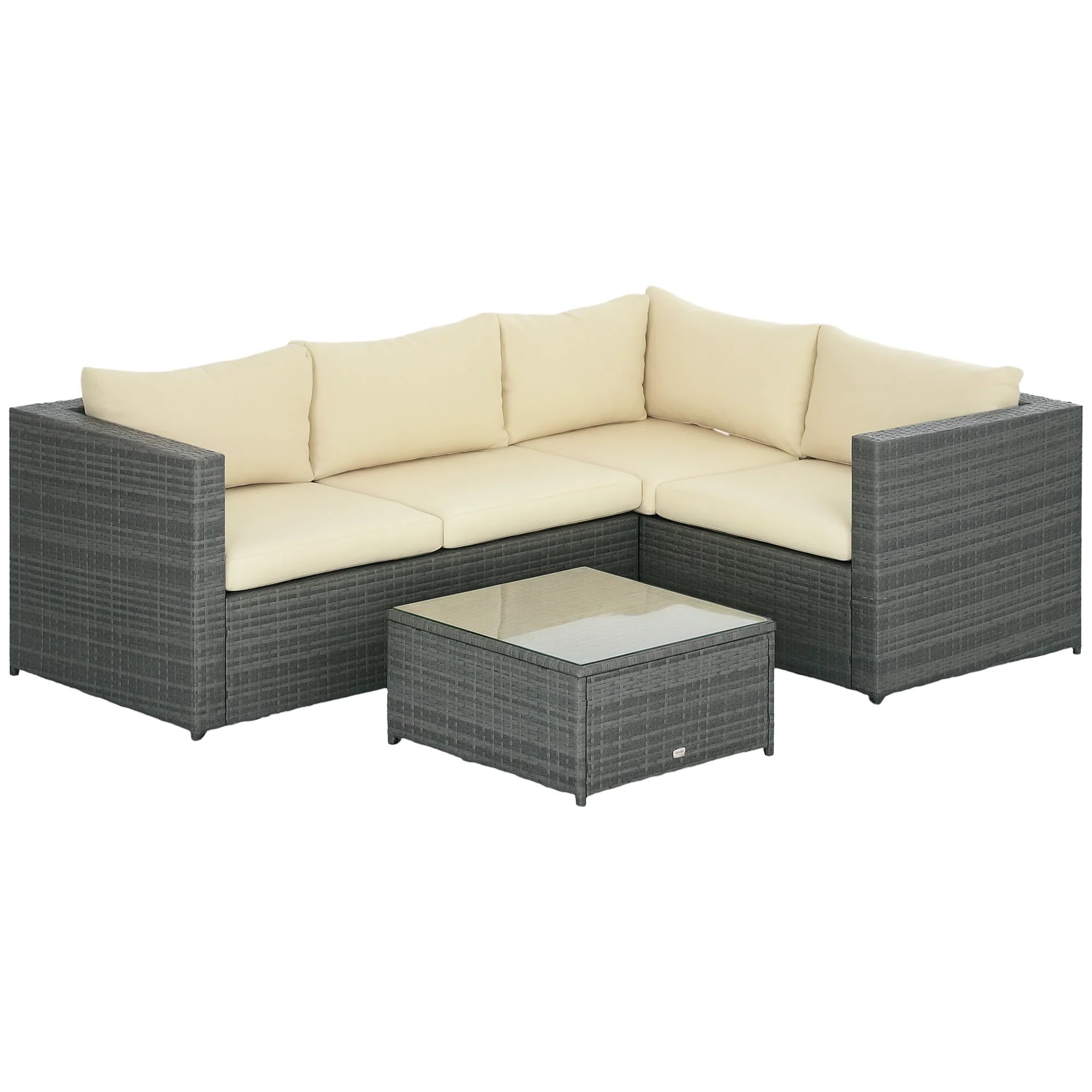 3 Piece Rattan Corner Sofa Set with Coffee Table Cushions Outdoor Garden Furniture