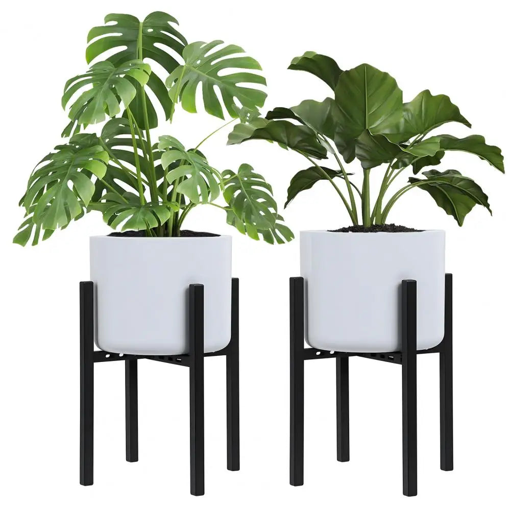 2 Pack Adjustable Iron Plant Pot Stand with 12 Inch Flower Pot Nordic Style Floor Standing Rack for Home Office Garden