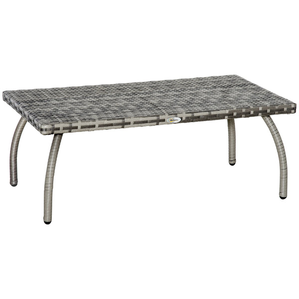 Rattan Coffee Table, All-Weather Wicker Patio Table for Garden, Balcony and Backyard, Grey