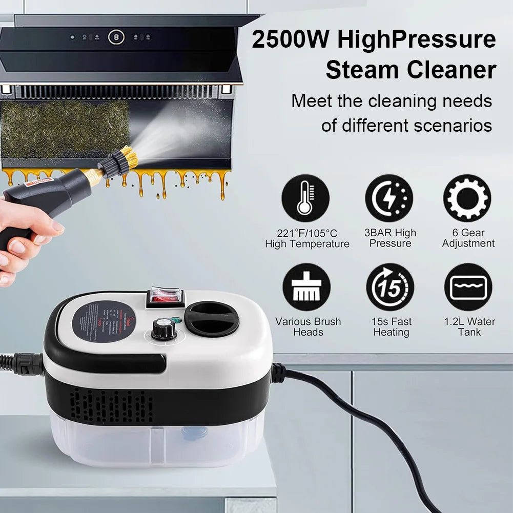 2500W Portable Steam Cleaner 6 Gear High Pressure Multipurpose Steamer for Home Kitchen Bathroom Grout