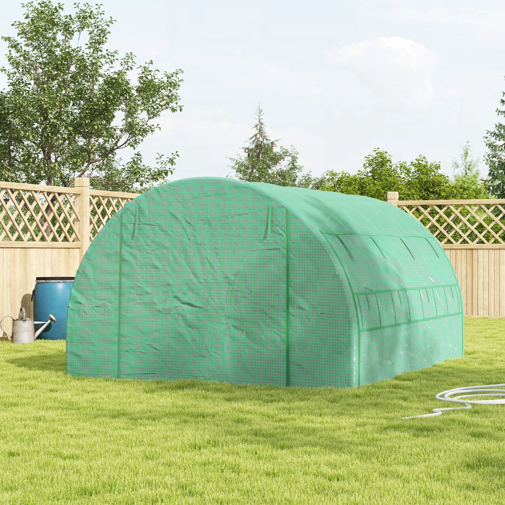 4 x 3m Walk-In Polytunnel Greenhouse with Roll-Up Sides, 8 Windows and Galvanised Steel Frame