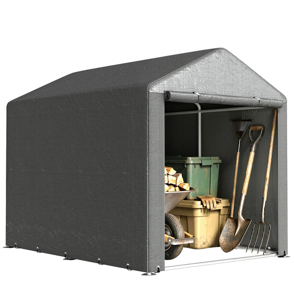 Portable Garden Storage Shed 1.6x2.2m for 3 Bikes or Motorbike UV Resistant Galvanised Steel Frame Dark Grey